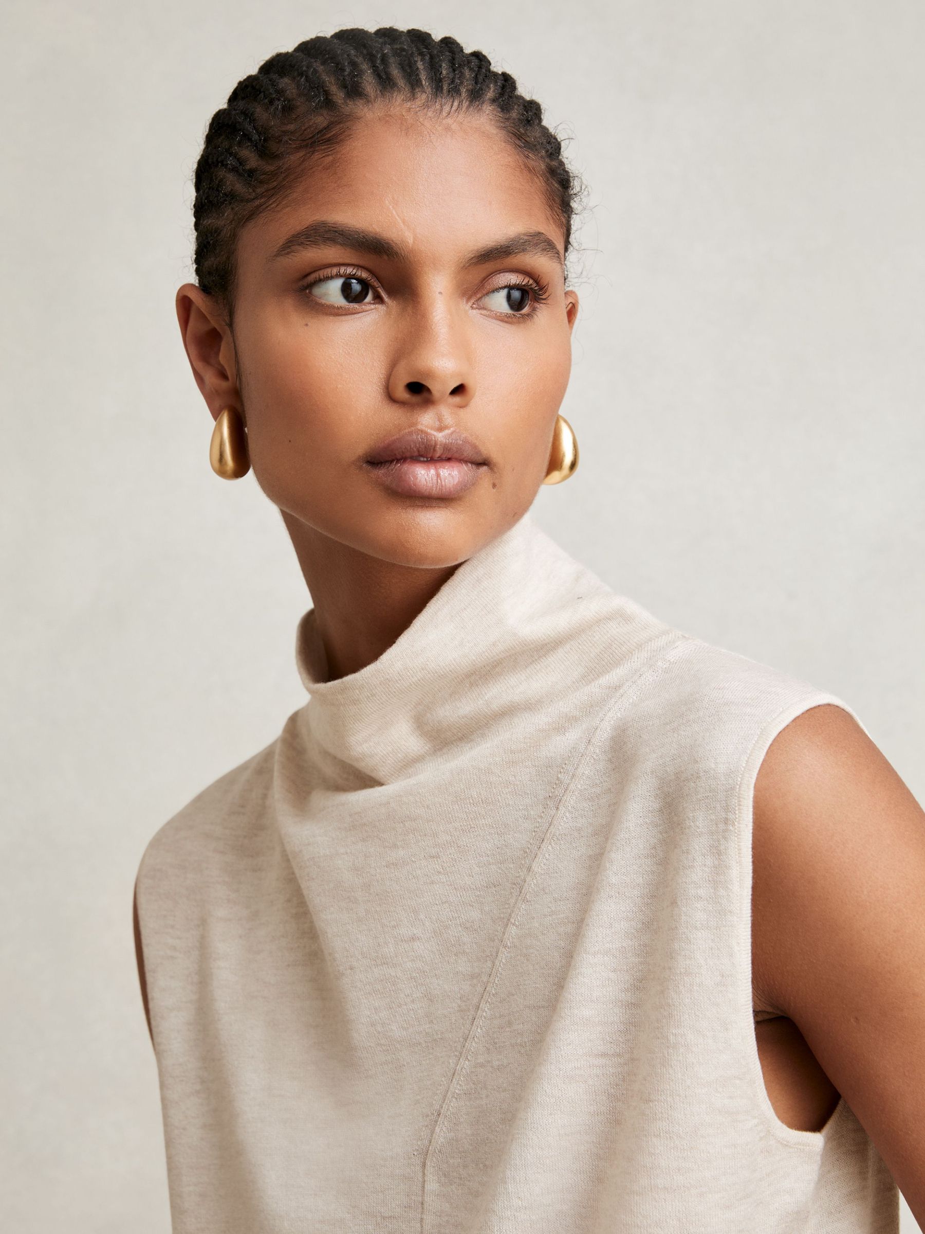 Wool Slouched Sleeveless Top in Stone Neutral (H14435) | US$110