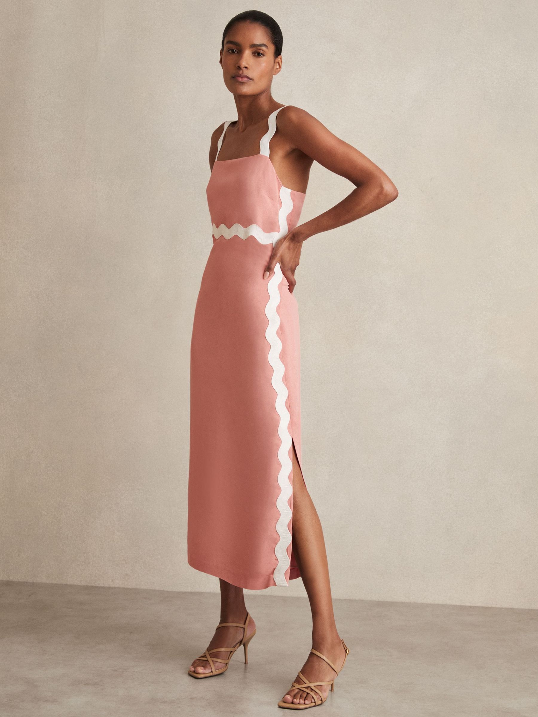 Wave Trim Crepe Midi Dress in Pink (H14441) | AED1,110