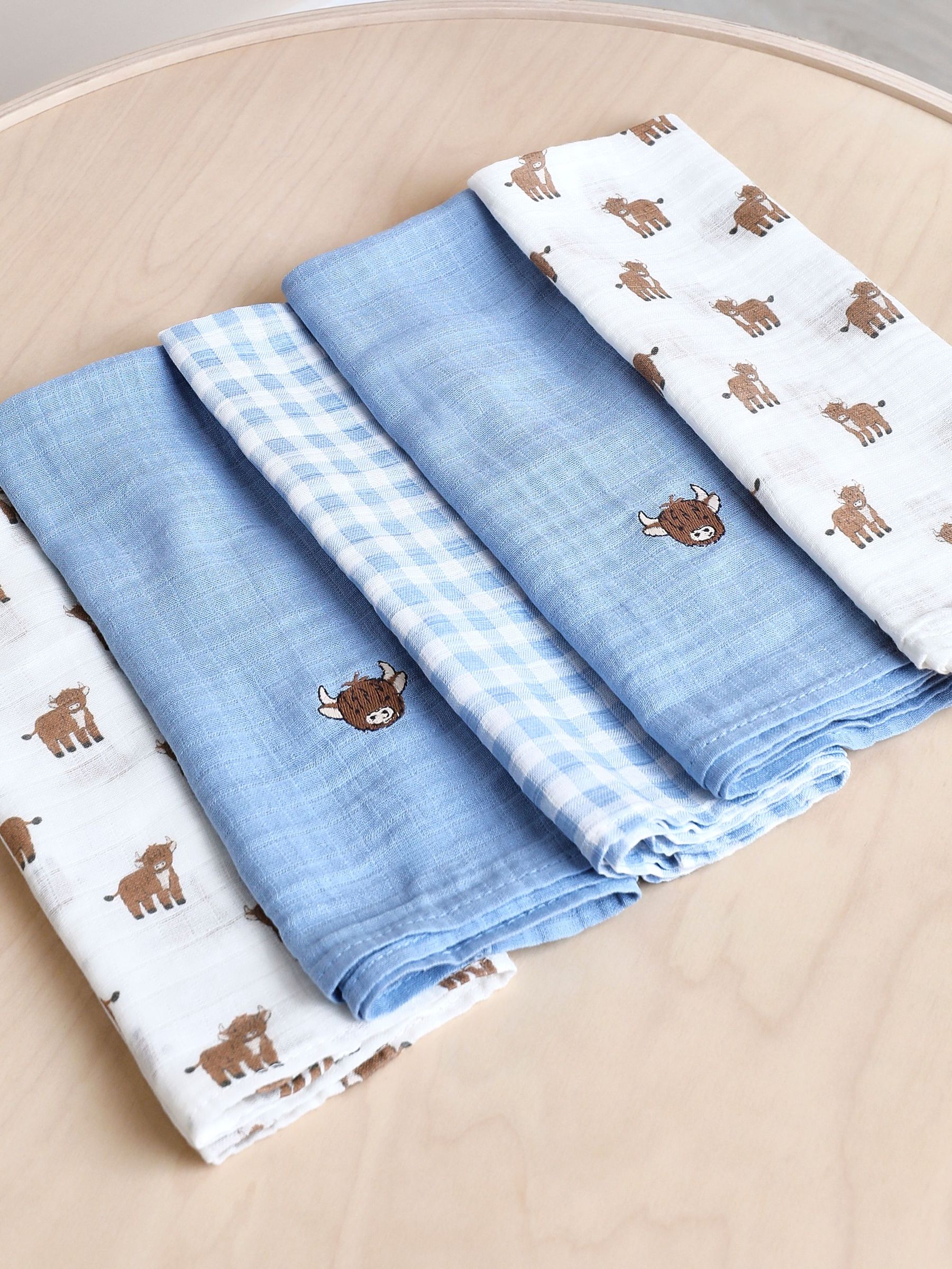 Blue Highland Cow 5-Pack Muslins (H14540) | $31
