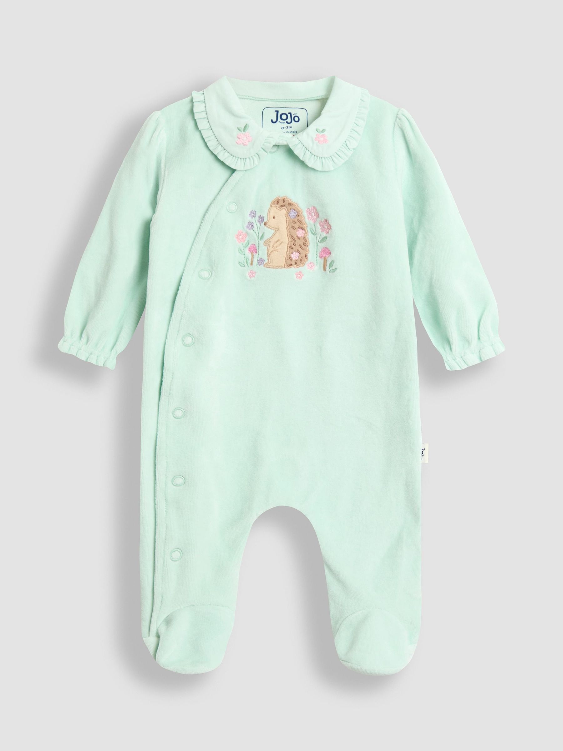 Mint Hedgehog Velour Appliqué Footed All-In-One (H14544) | $41