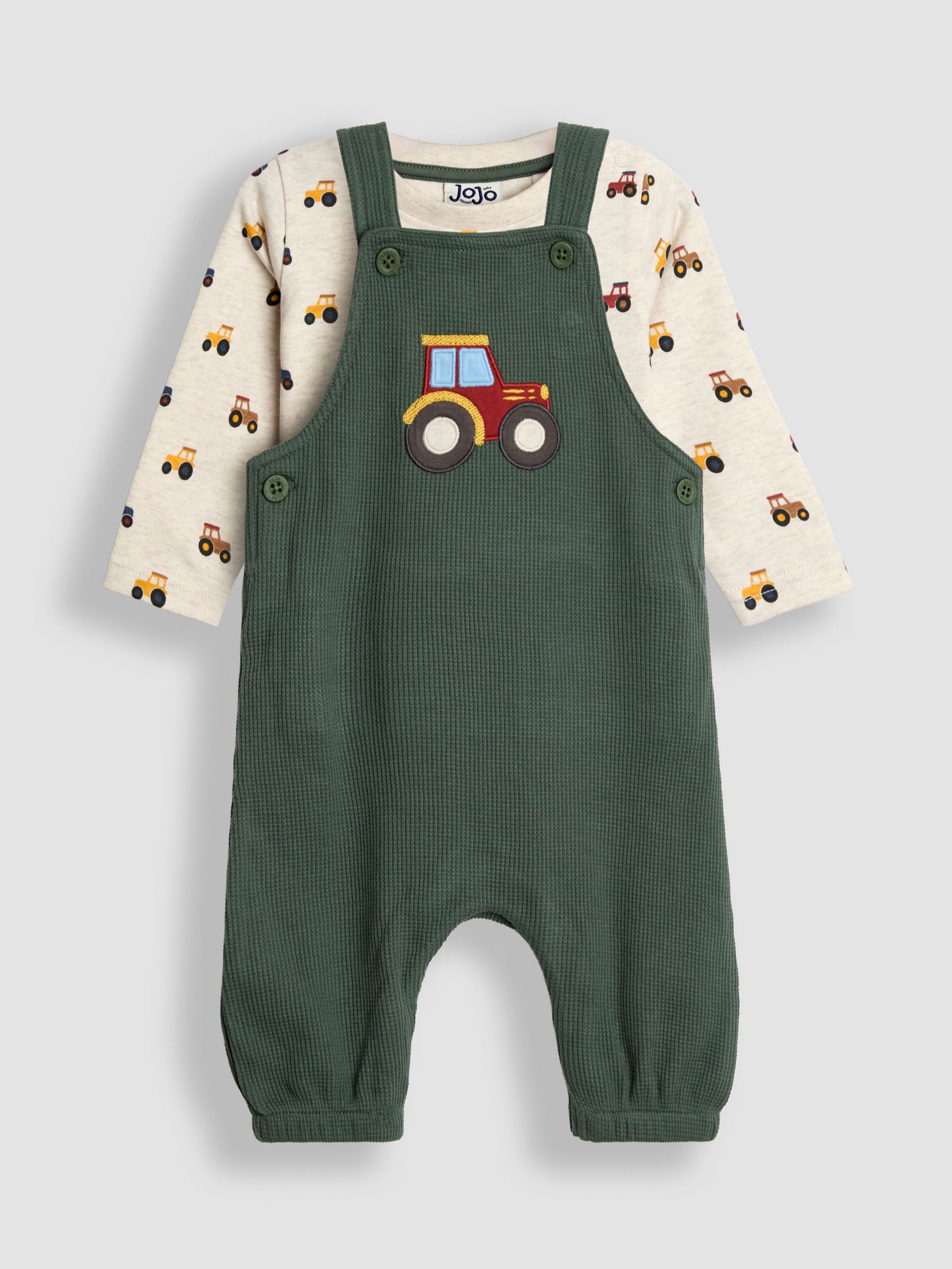 Green Tractor 2-Piece Appliqué Waffle Dungarees & Top Set (H14575) | $48 - $50