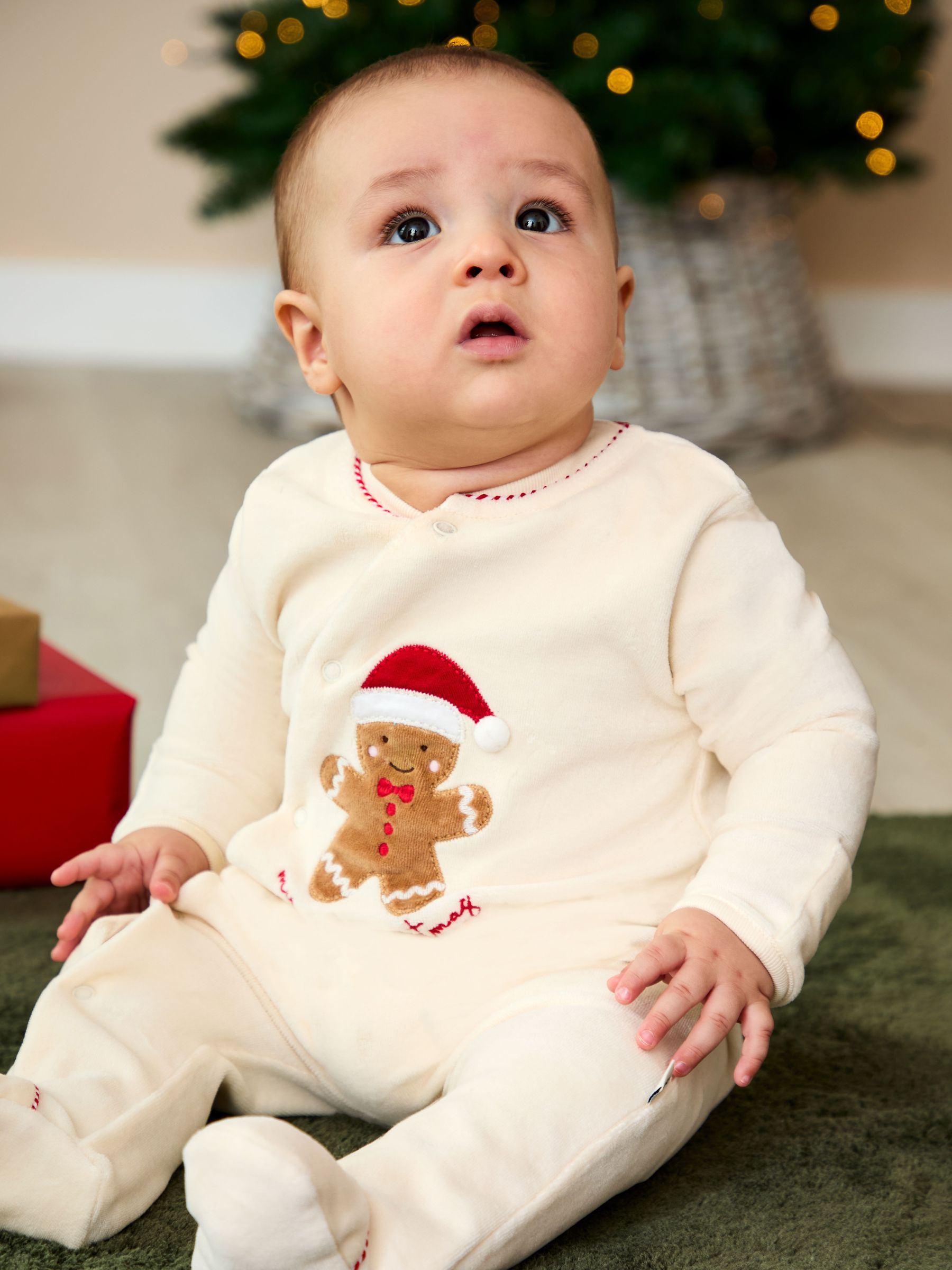 Ecru My First Christmas Gingerbread Velour All-In-One (H14609) | $41