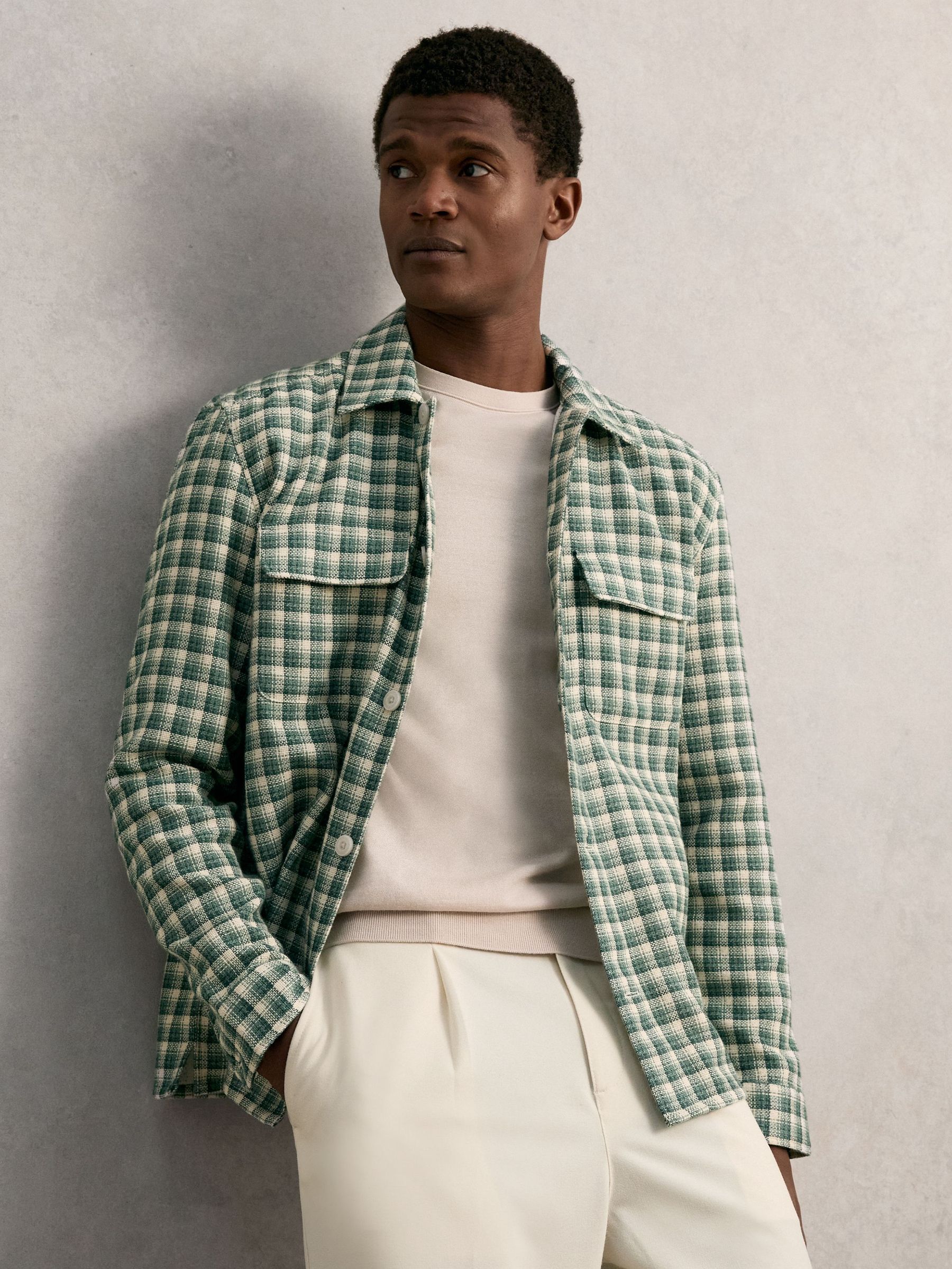 Woven Check Twin Pocket Overshirt in Green Multi (H15824) | SGD 265