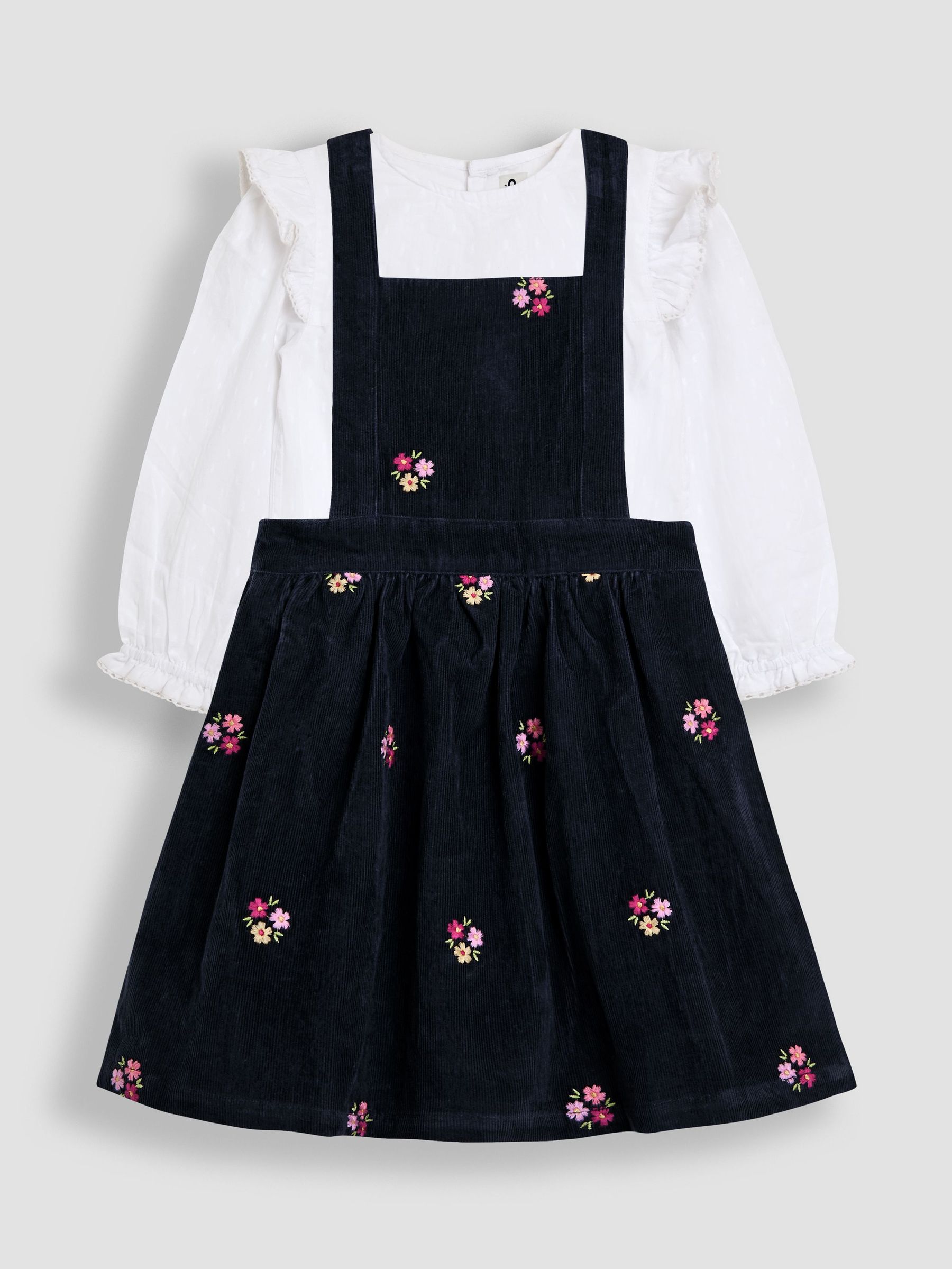 Blue Embroidered Cord Pinafore Dress & Blouse Set (H15840) | $55 - $65