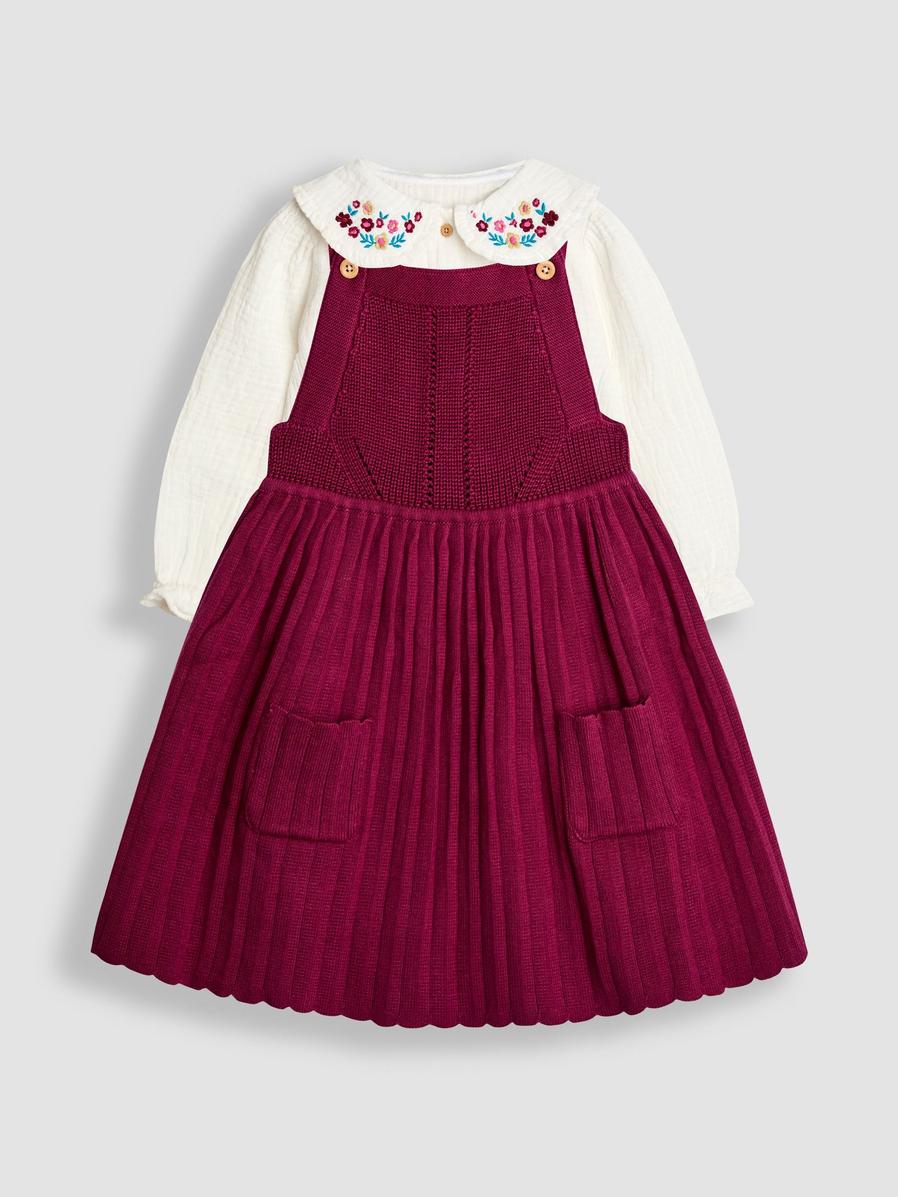 Purple Raspberry Knitted Dress & Embroidered Blouse Set (H15847) | $55 - $65