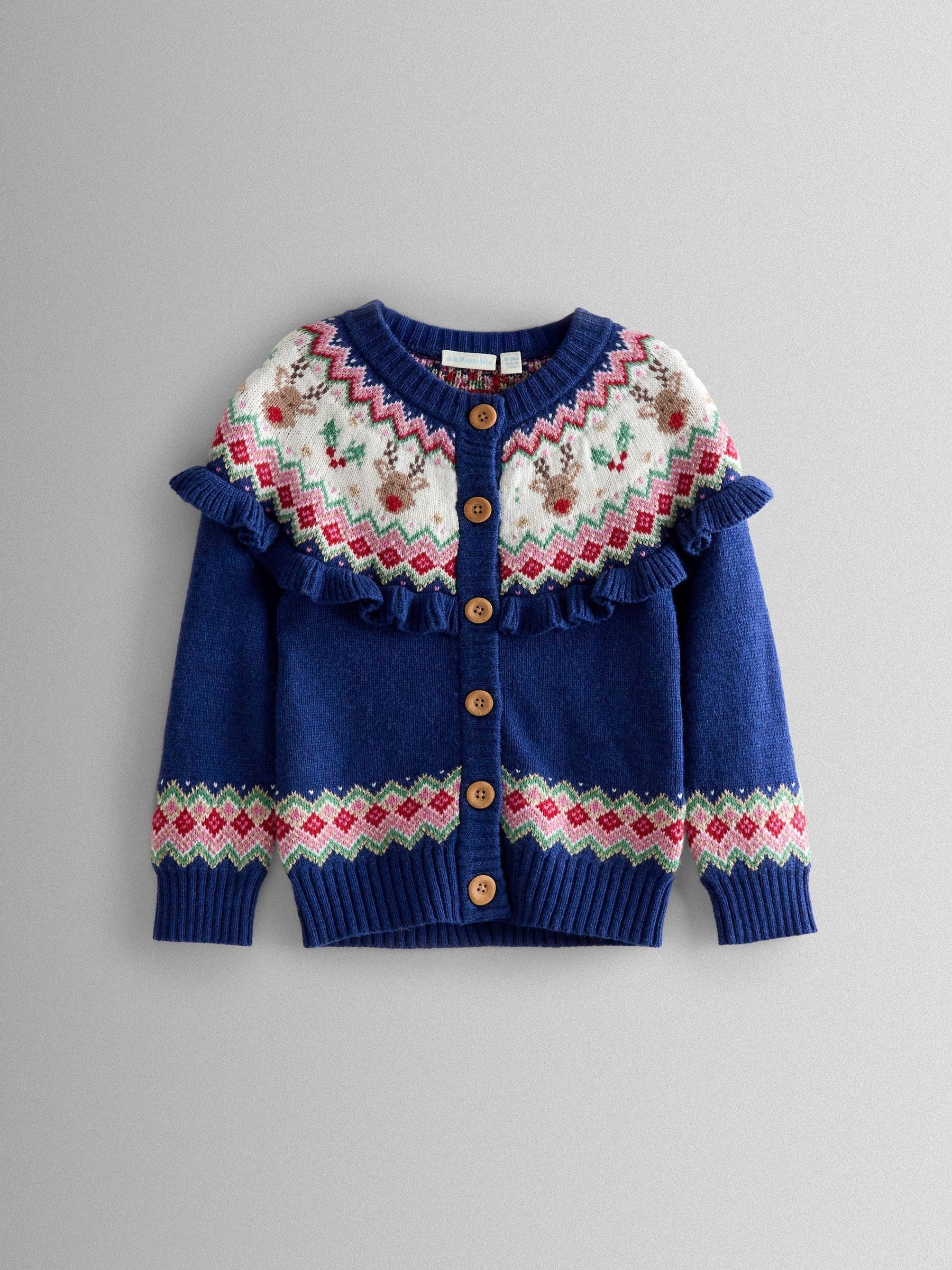 Reindeer Christmas Frill Yoke Fairisle Cardigan (H15857) | $51 - $62