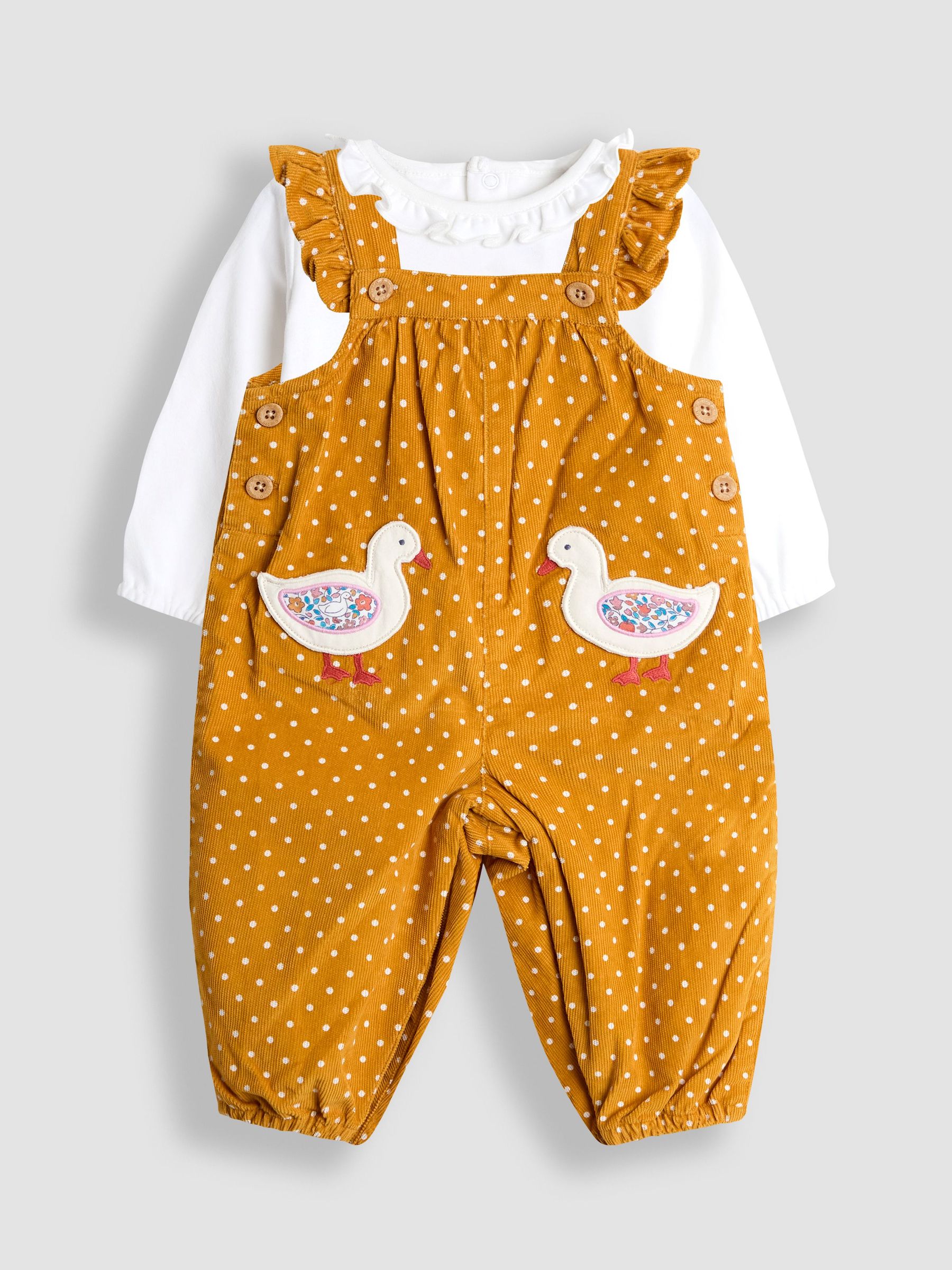 Yellow Appliqué Cord Dungarees & Top Set (H16259) | $55 - $58