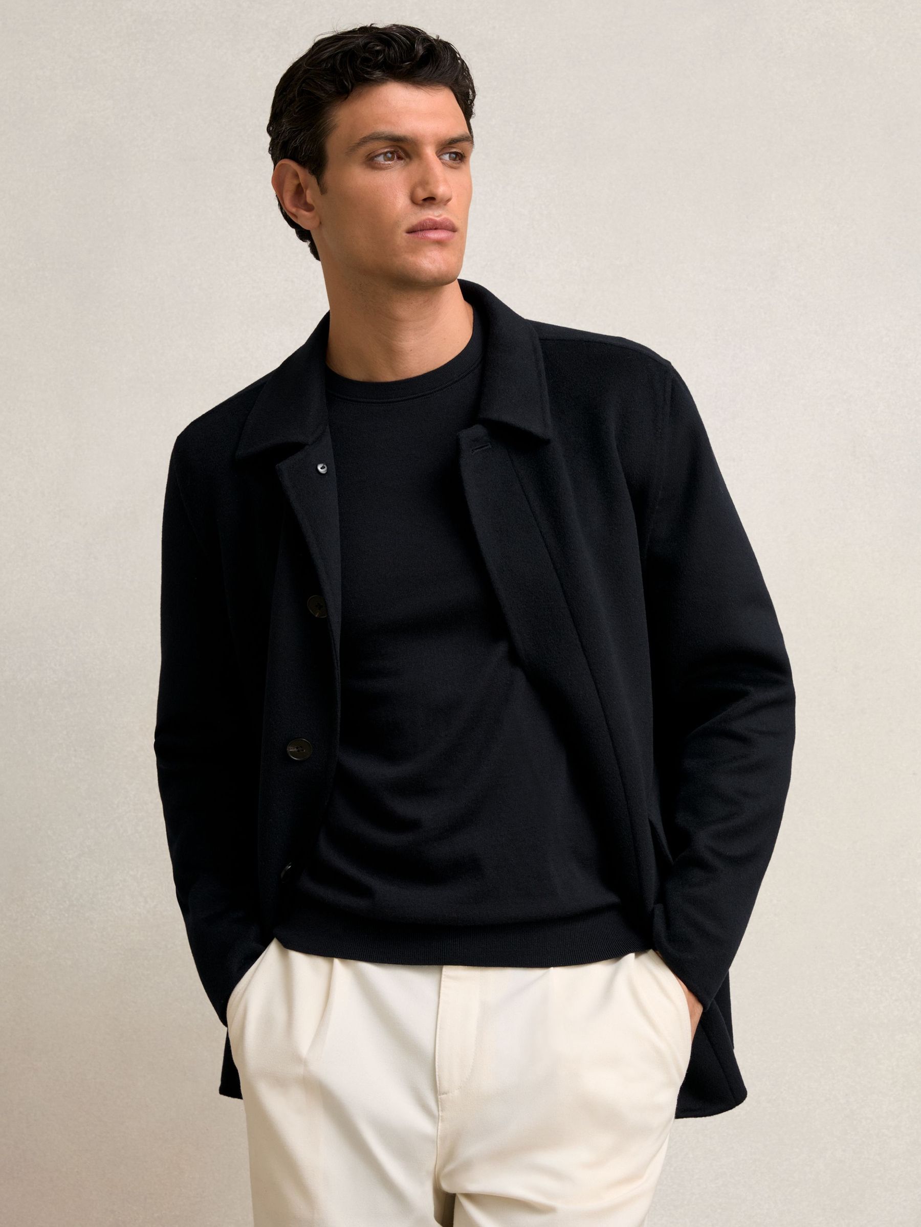 Wool-Blend Double-Face Button Jacket in Navy (H16333) | US$545