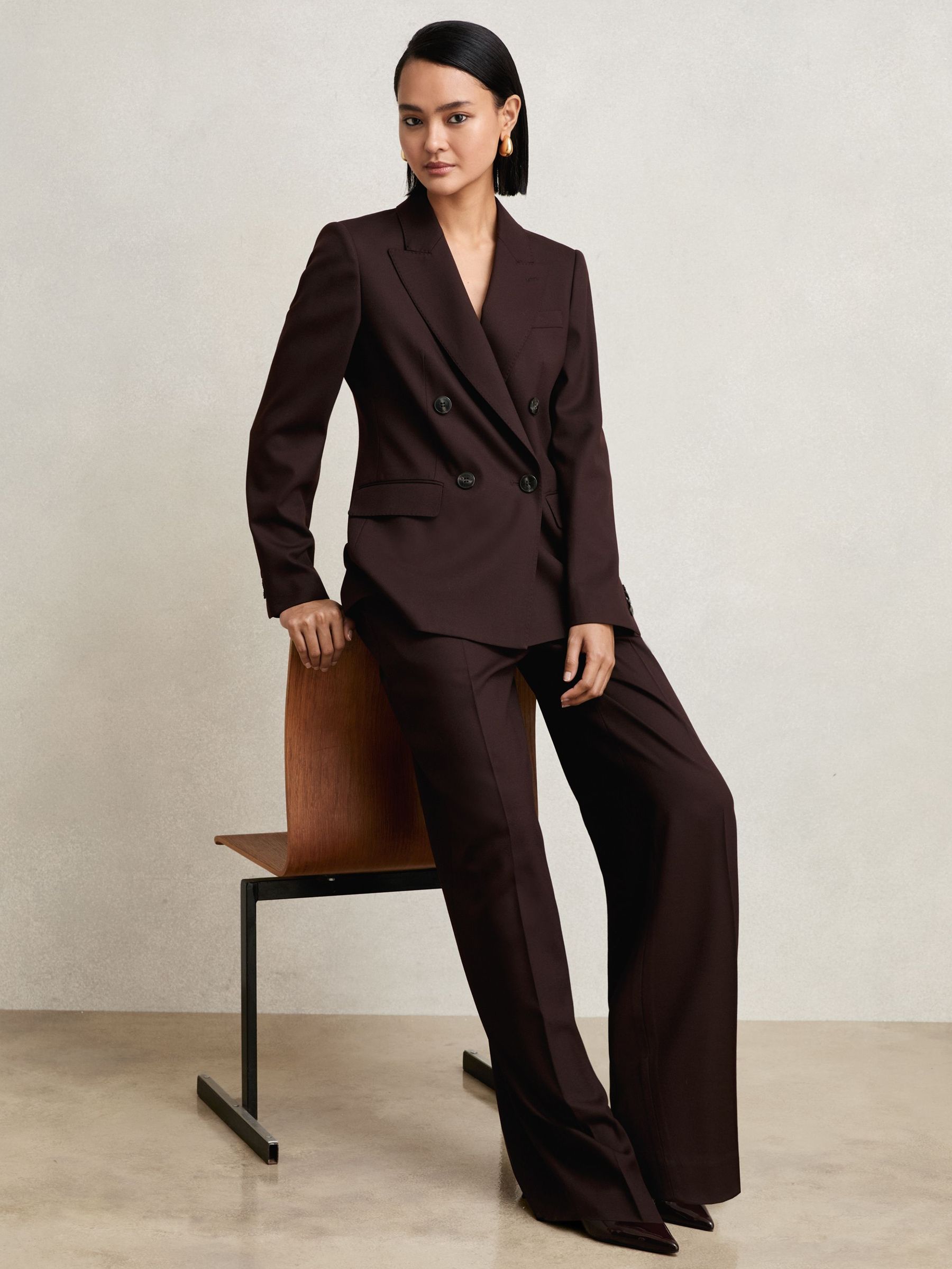 Petite Wool-Blend Double-Breasted Suit Blazer in Aubergine (H16357) | CA$520