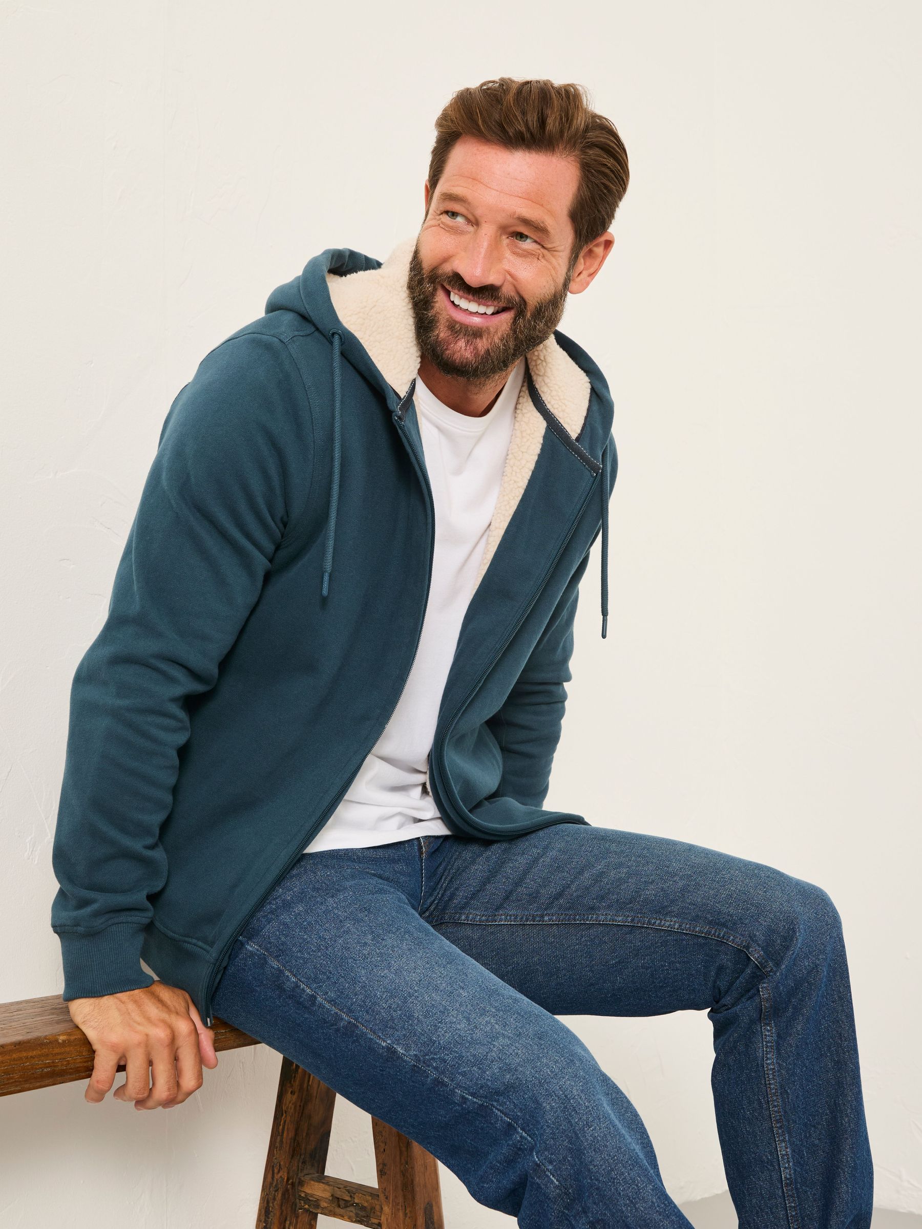 Teal Blue Borg Lined Zip Through Hoodie (H16797) | $132