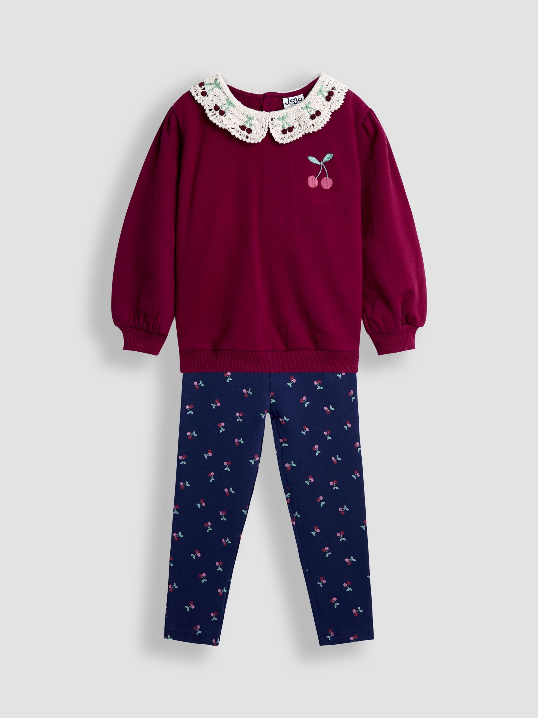 Purple Cherry Crochet Collar Sweatshirt & Legging Set (H16804) | $51 - $62