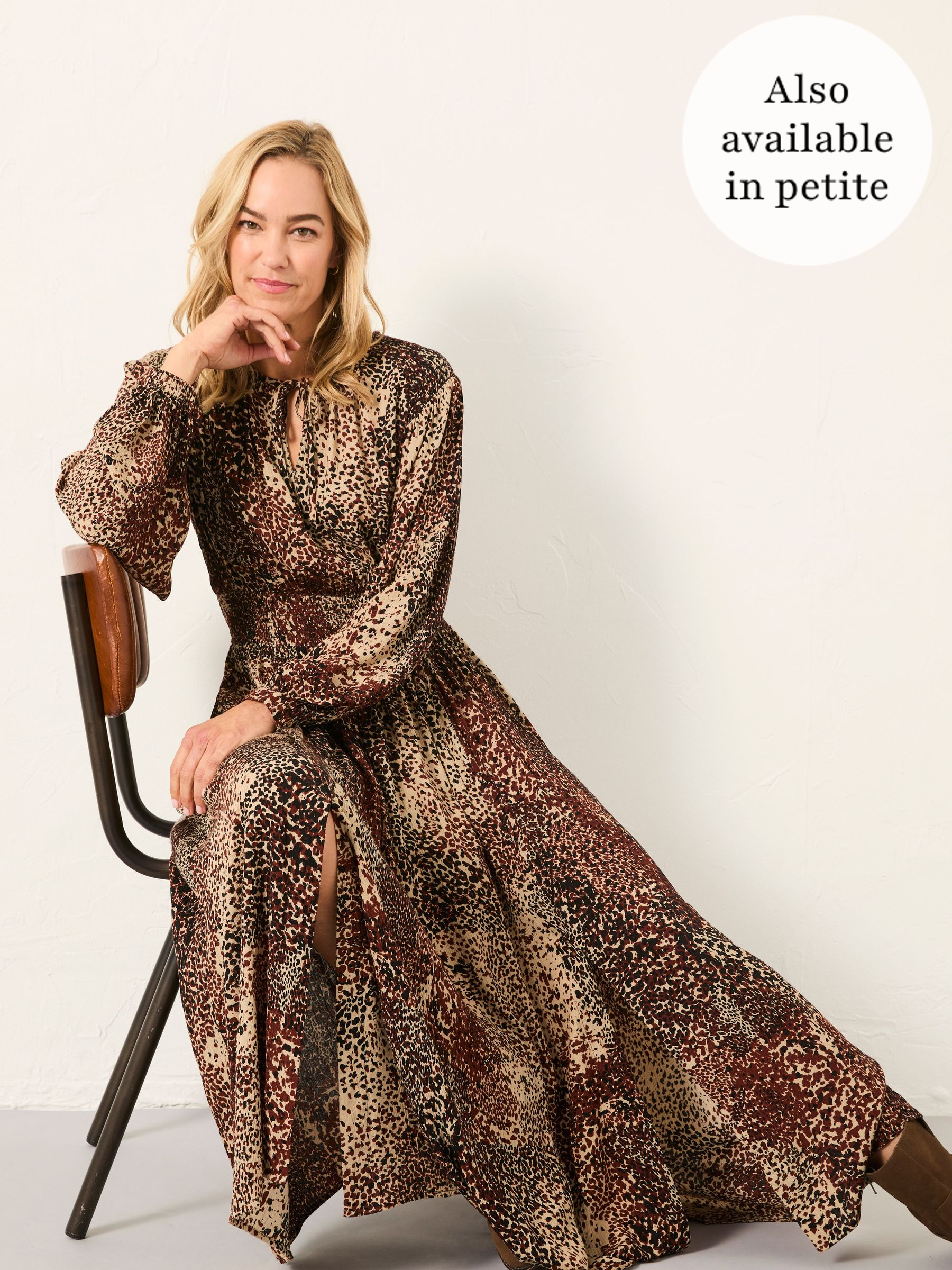 Jaqs Light Brown Layered Animal Regular Midi Dress (H17075) | $124