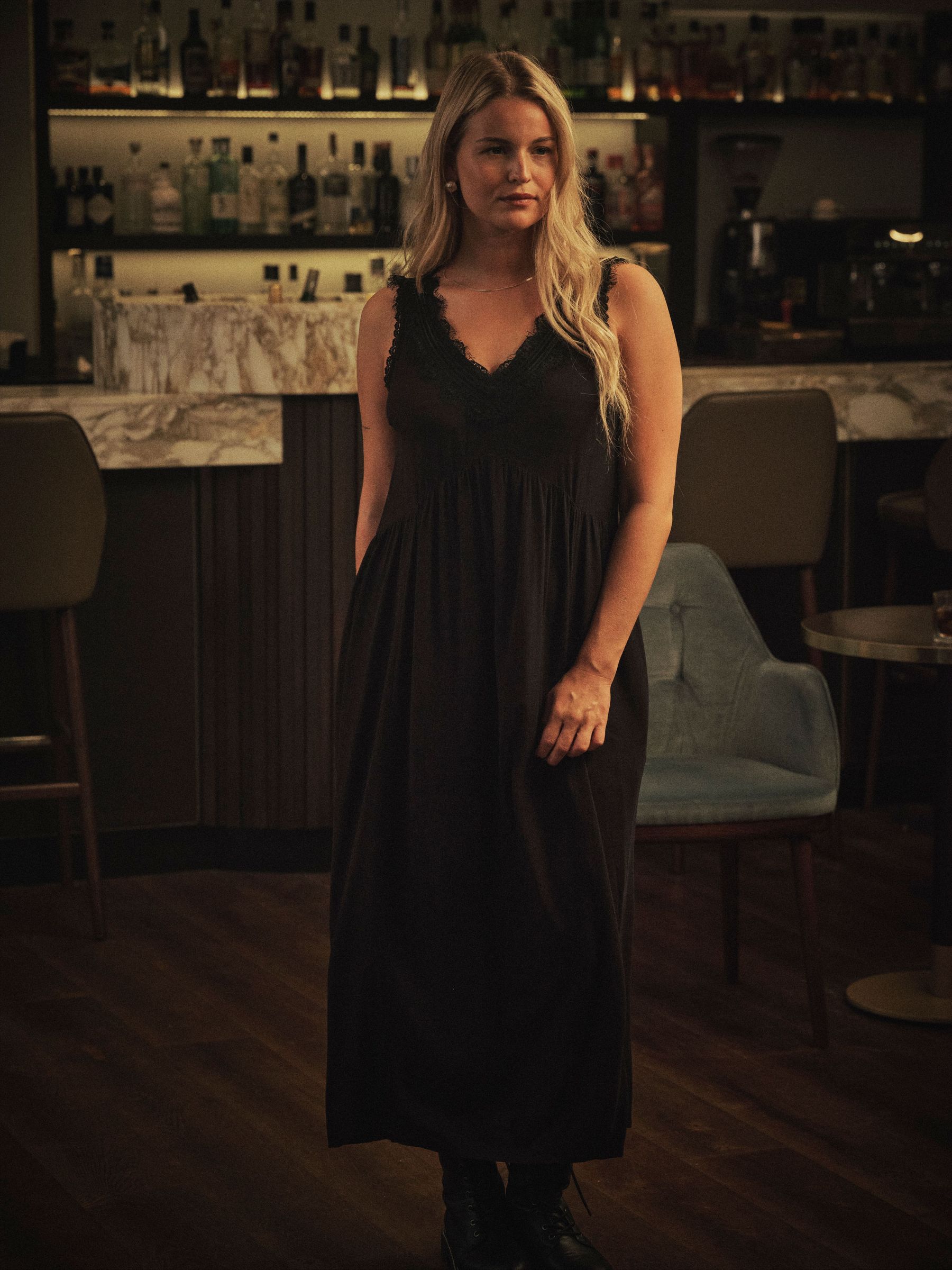 Aileen Black Regular Slip Midi Dress (H17082) | $112