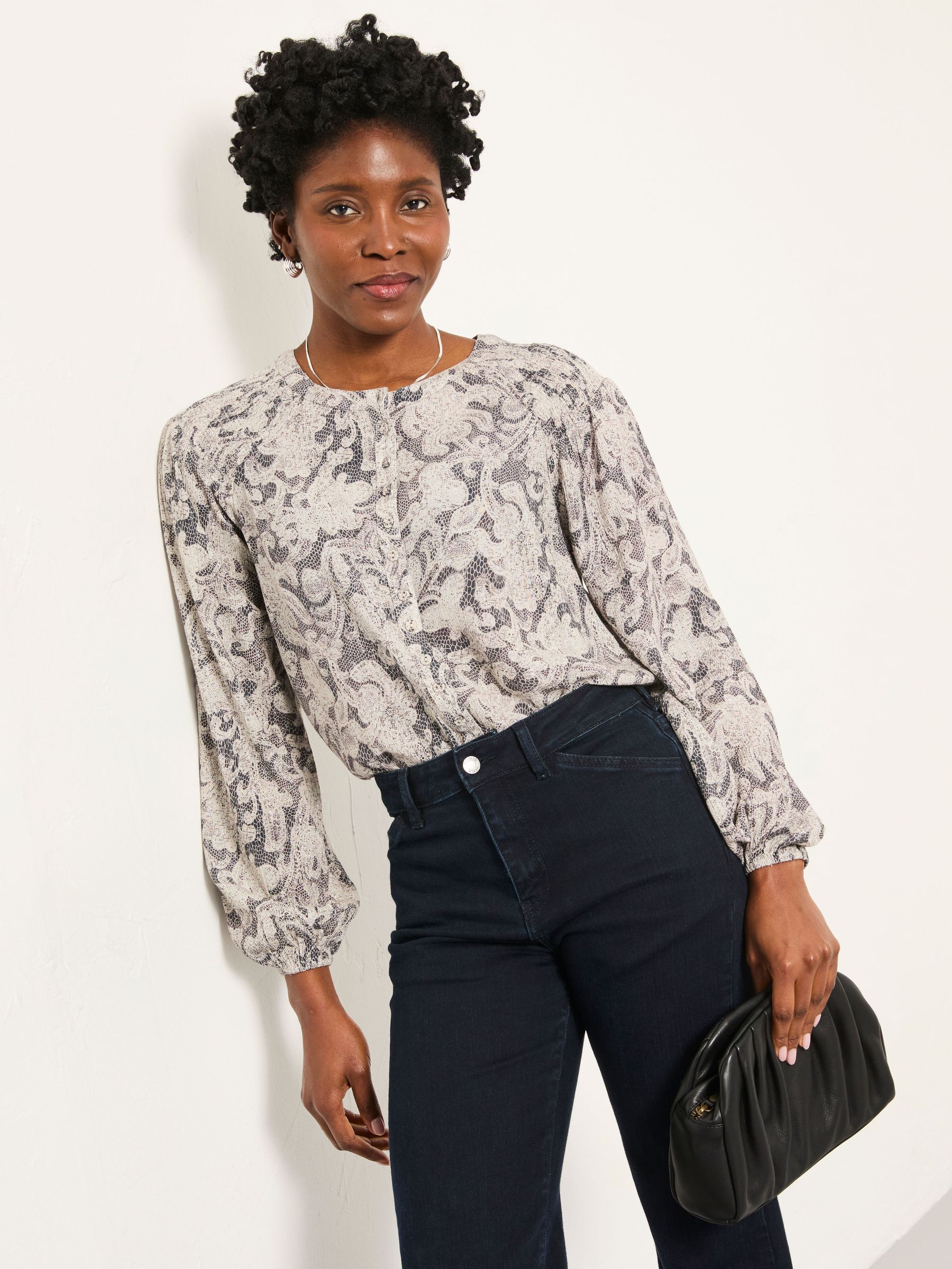 Faye Charcoal Grey Decorative Floral Tunic (H17092) | $90