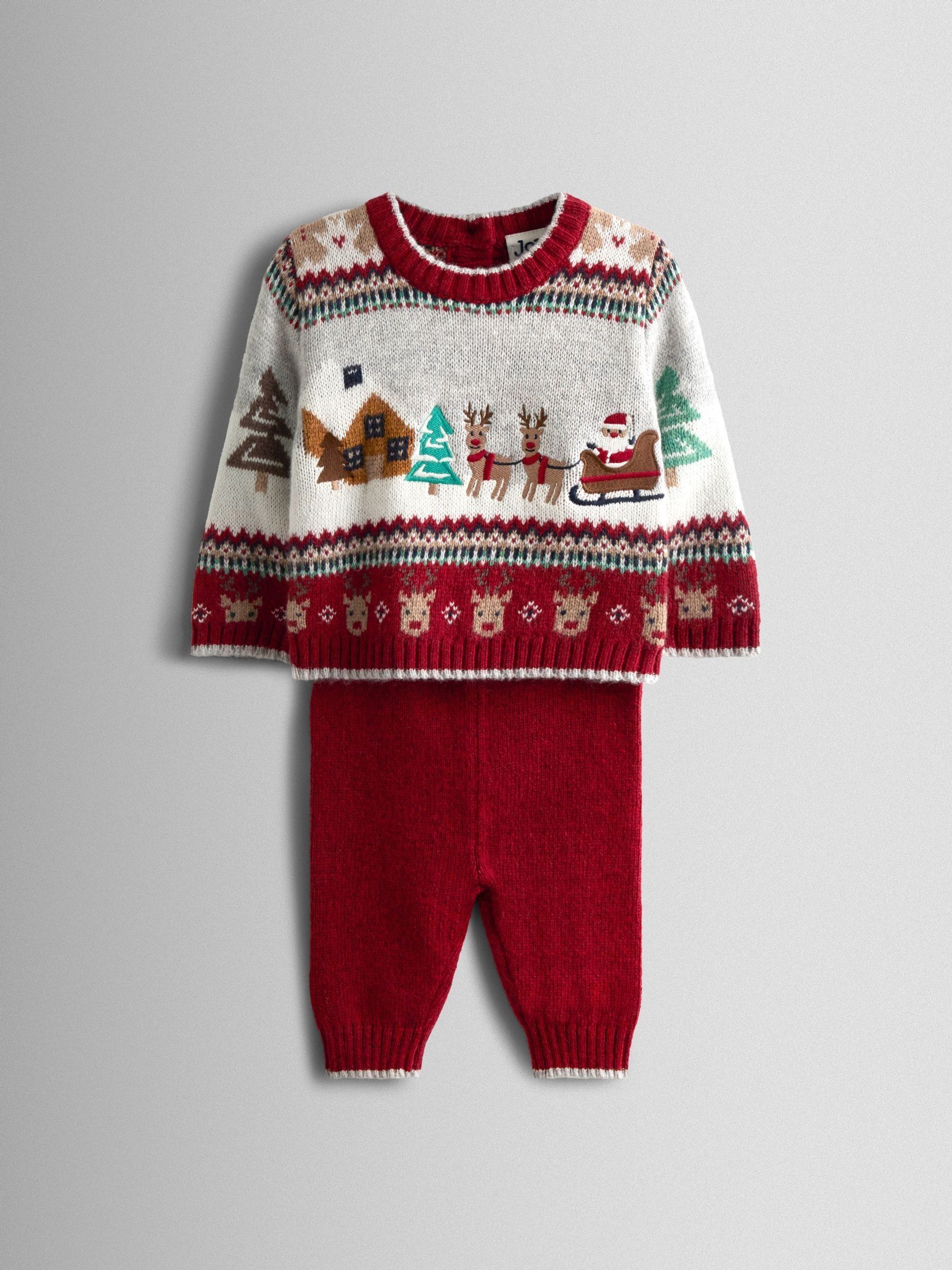 Burgundy Red 2-Piece Christmas Fair Isle Jumper & Leggings Set (H17553) | $58 - $62