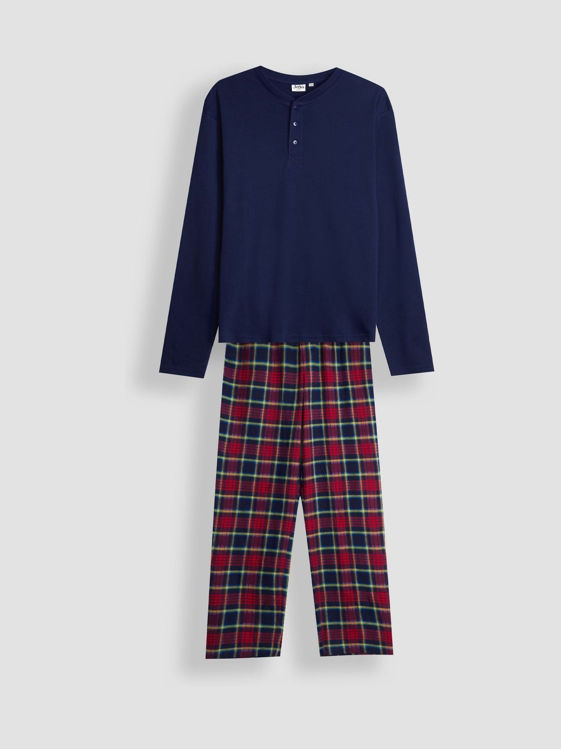 Navy Mens Christmas Check Bottom Pyjamas Set (H18134) | $72