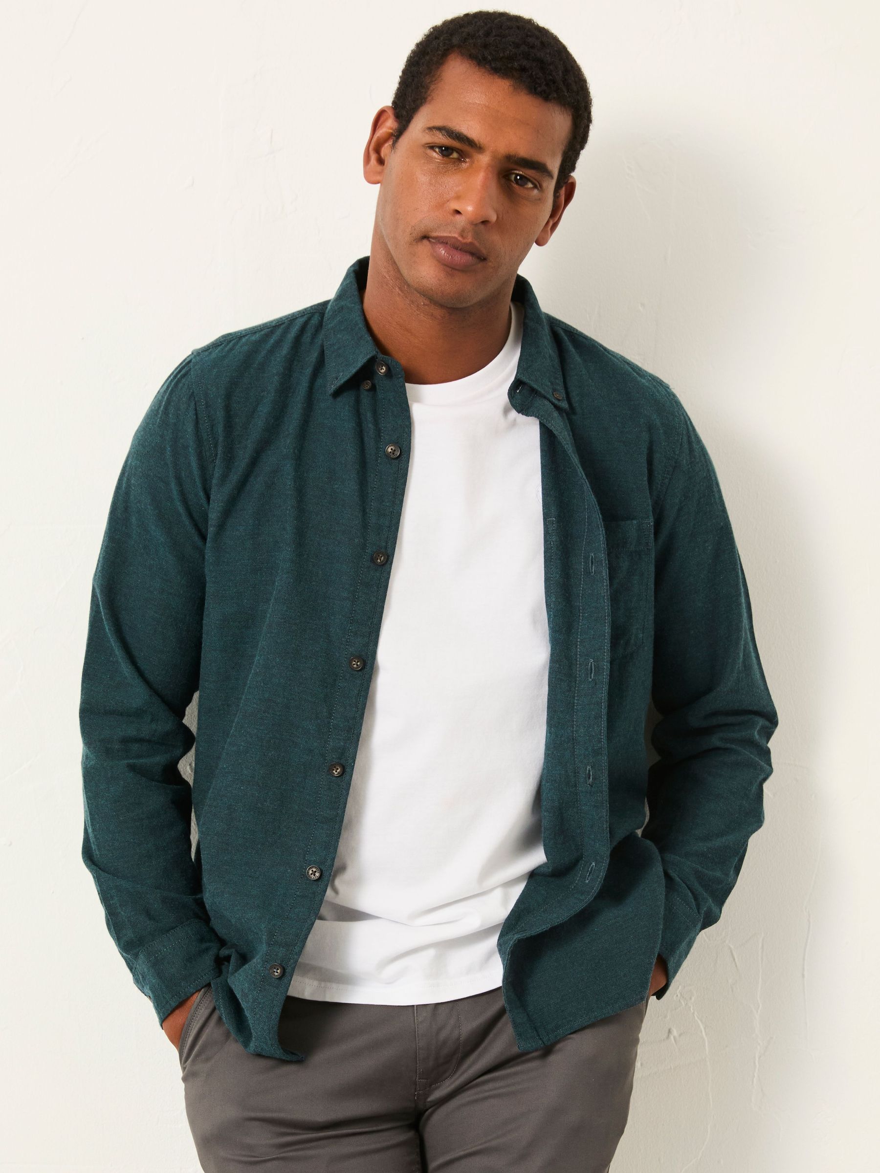 Oxlow Teal Blue Long Sleeve Plain Shirt (H18143) | $85