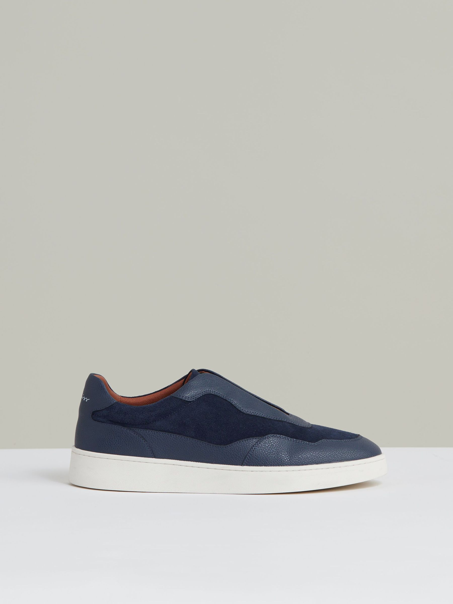 Leather Elasticated Lace Trainers in Navy Blue (H18971) | US$240
