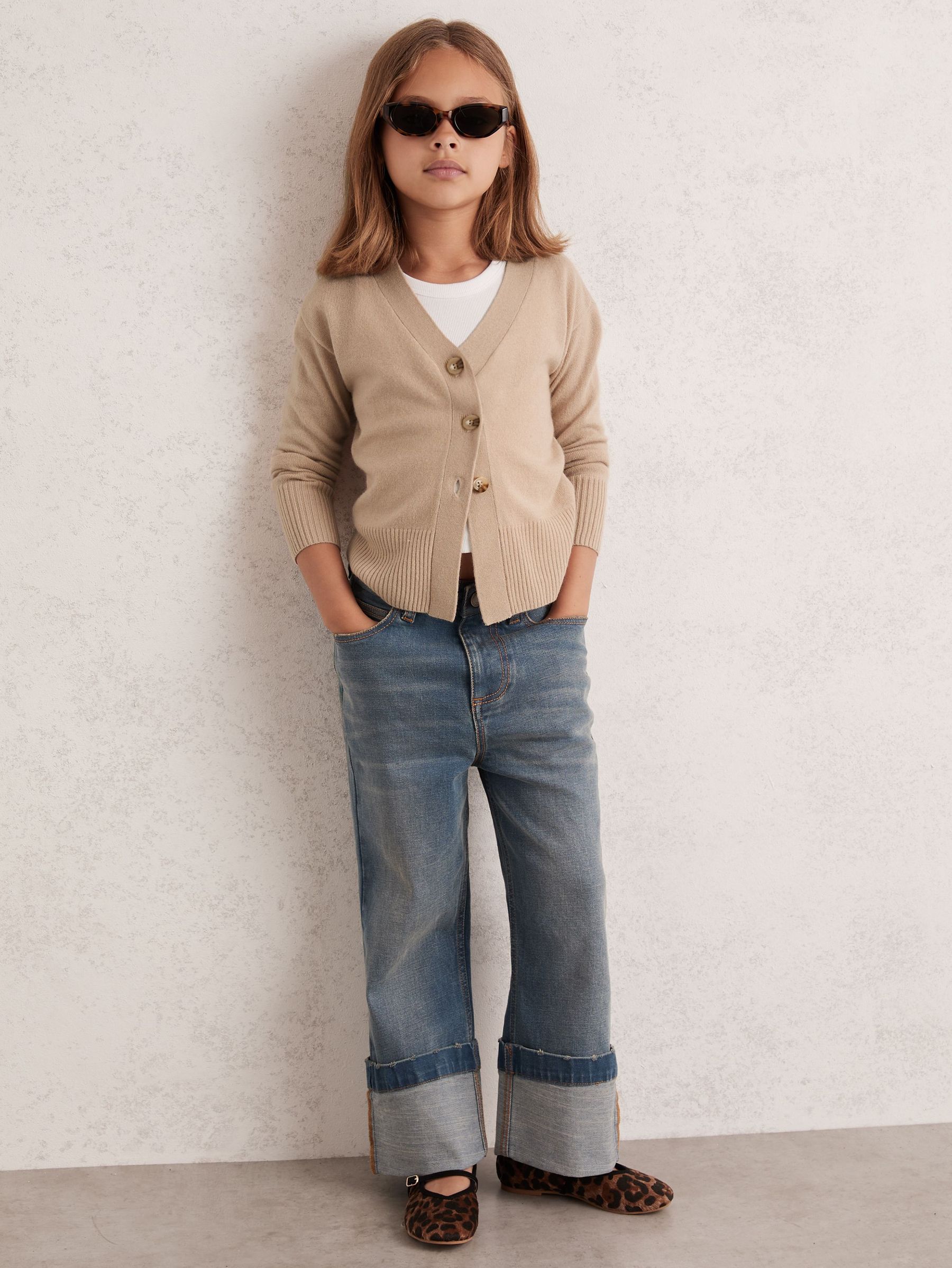 4-9 yrs Wool-Blend Fitted Cardigan With Cashmere in Neutral (H19157) | $80