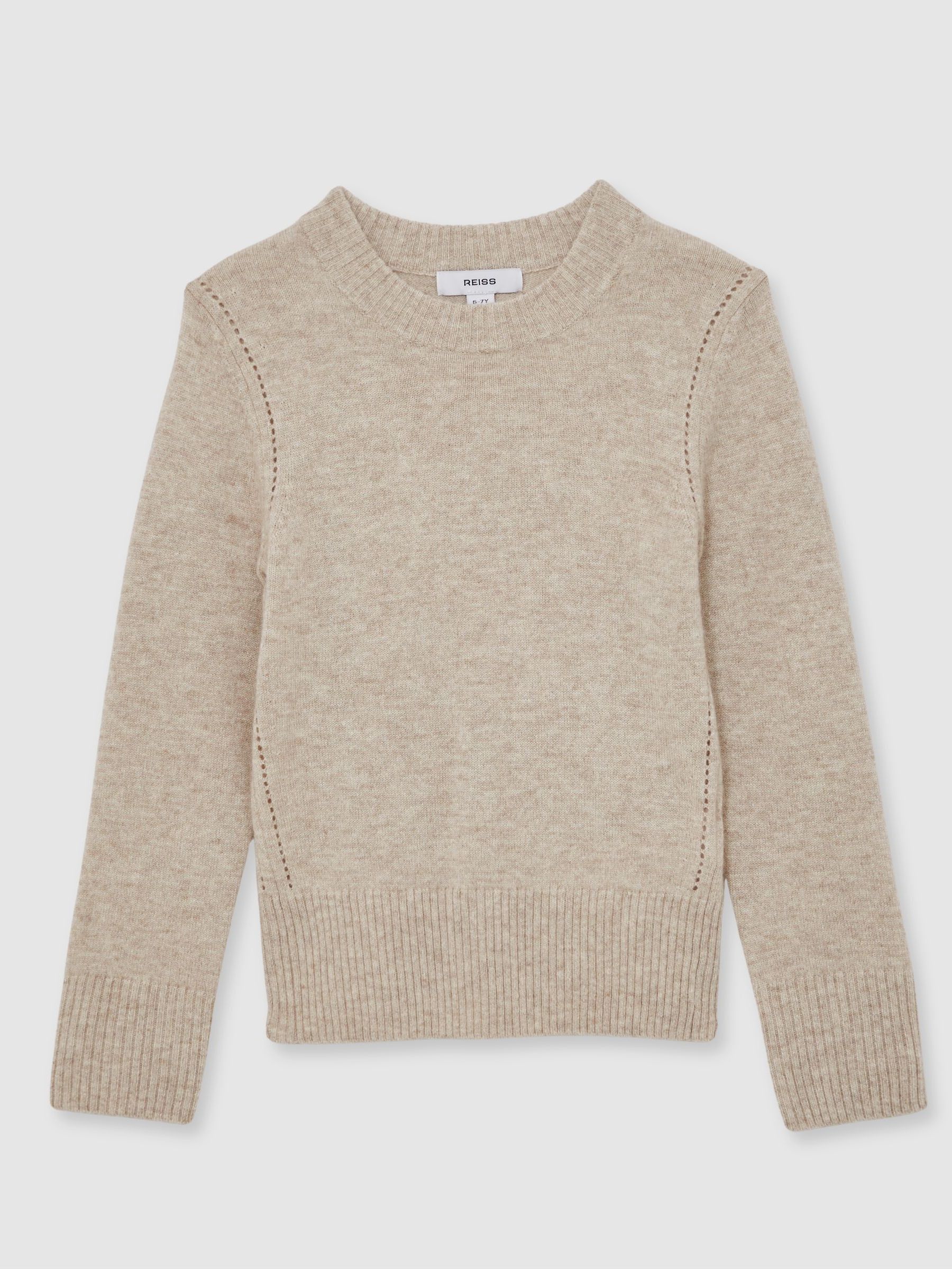 13-14 yrs Wool-Blend Open-Stitch Jumper with Cashmere in Oatmeal (H19181) | $90