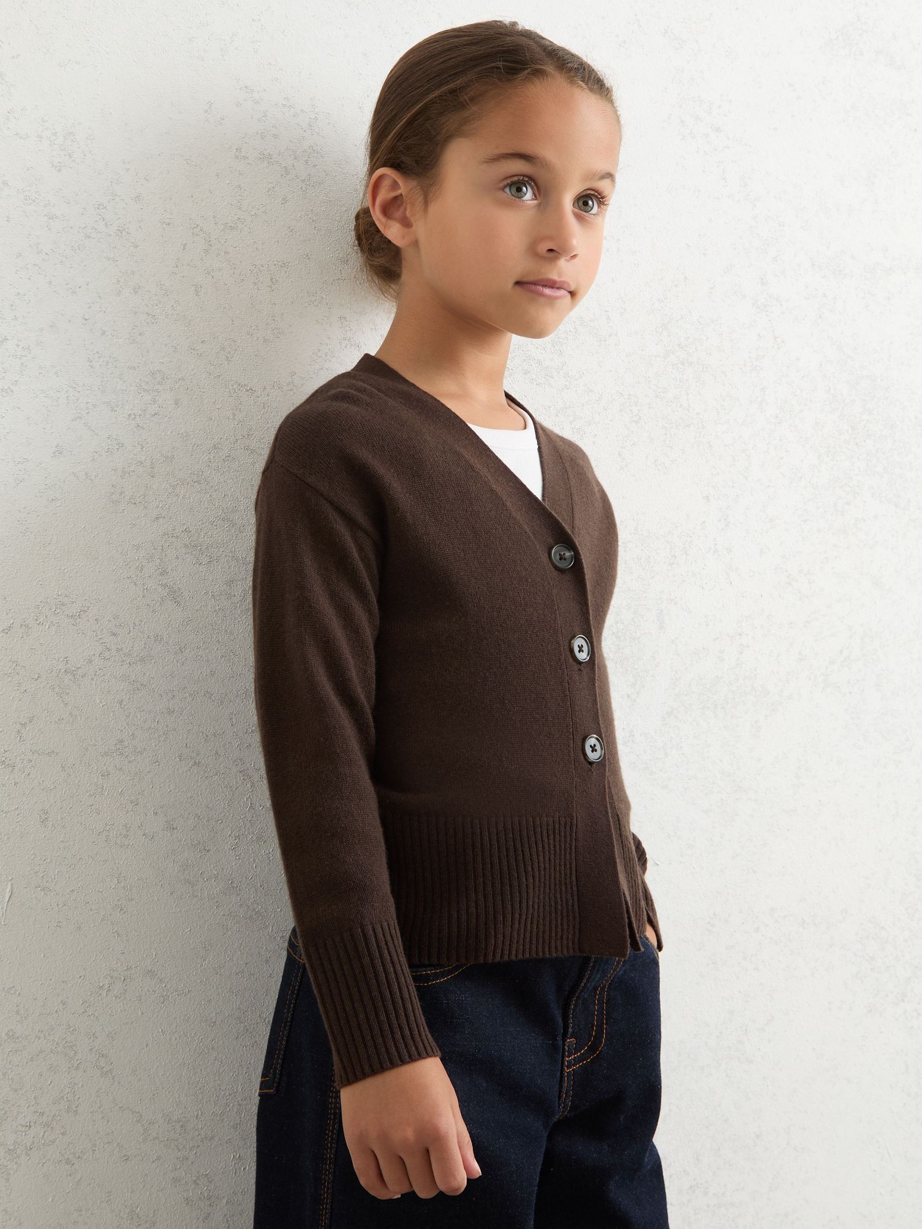 9-13 yrs Wool-Blend Fitted Cardigan With Cashmere in Brown (H19182) | 245 QAR