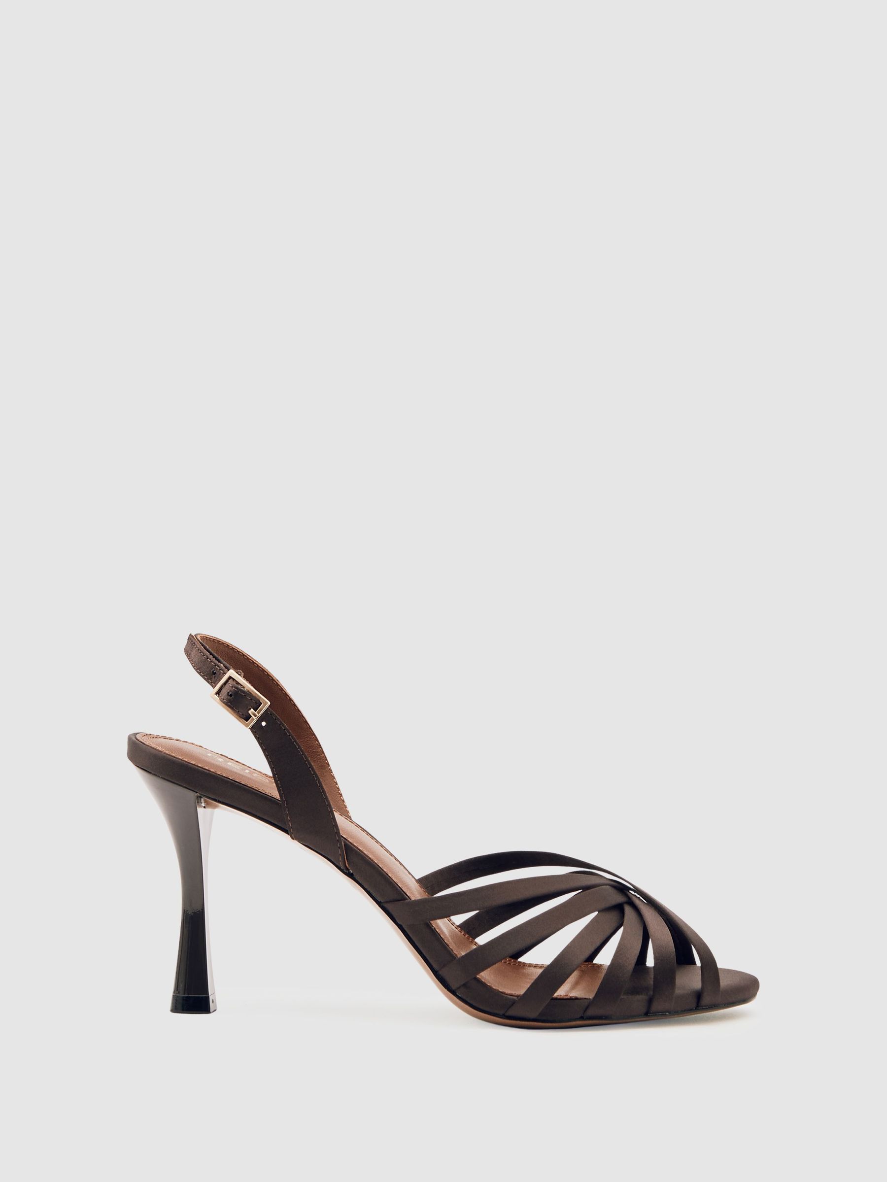 Satin Cross-Strap Heeled Sandals in Chocolate (H19183) | CA$330