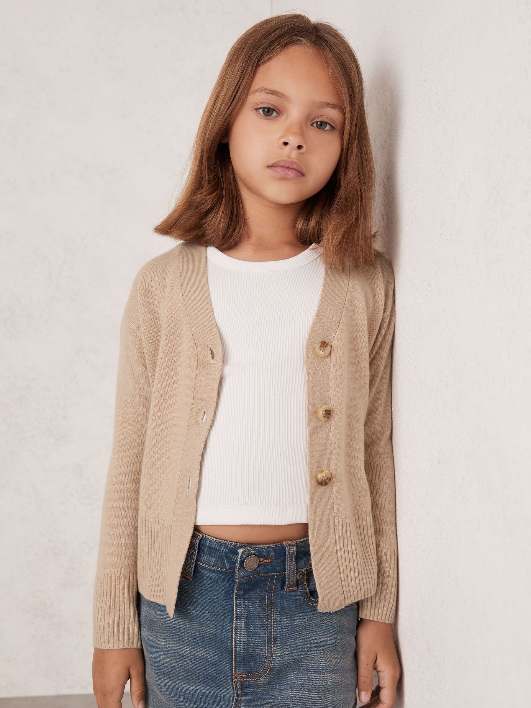 9-13 yrs Wool-Blend Fitted Cardigan With Cashmere in Neutral (H19185) | 255 SAR