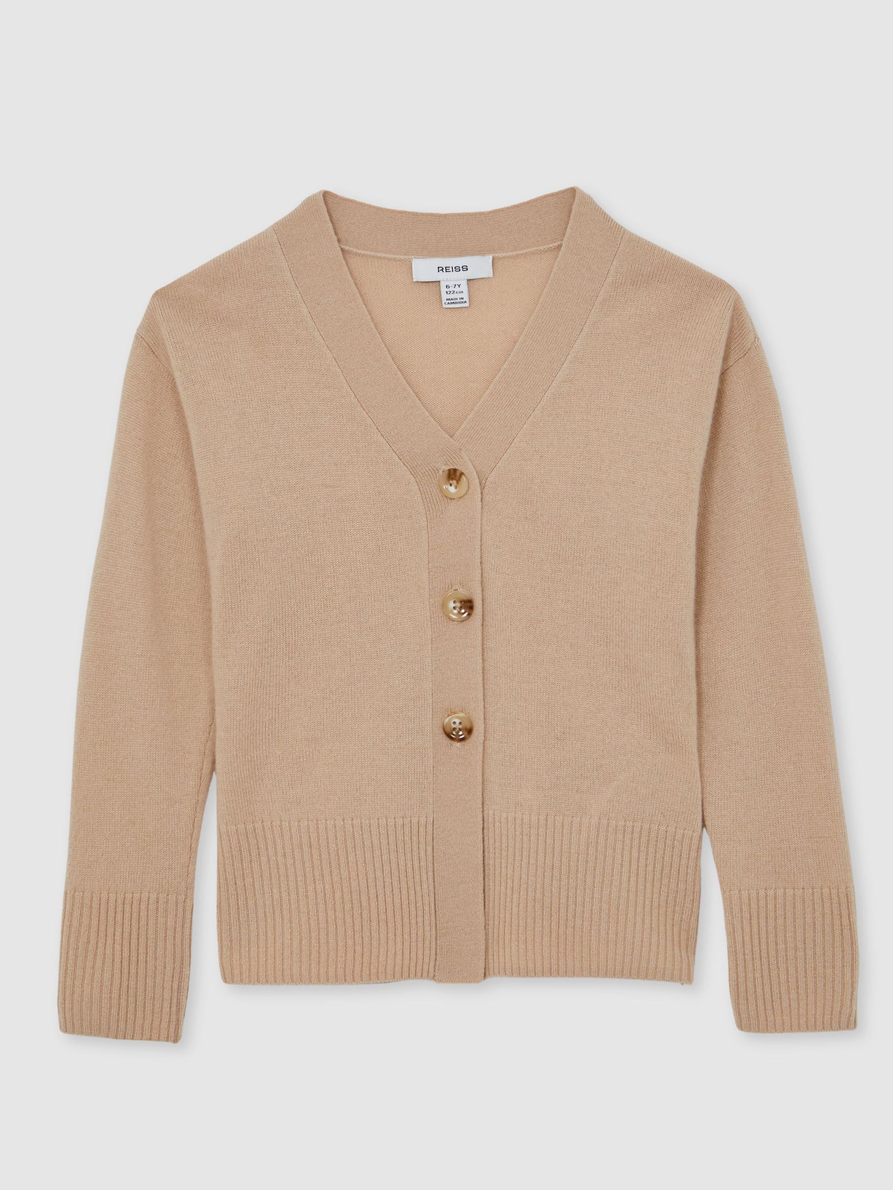 13-14 yrs Wool-Blend Fitted Cardigan With Cashmere in Neutral (H19187) | $95