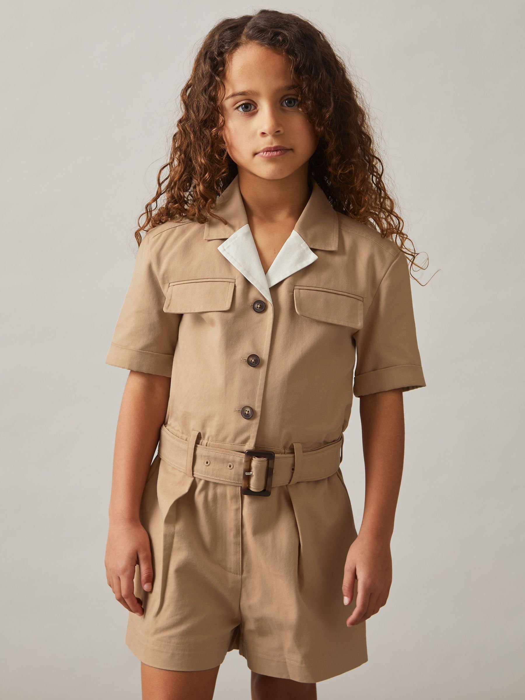 3-9 yrs Cotton-Lyocell Utility Playsuit in Camel (H19607) | CA$92