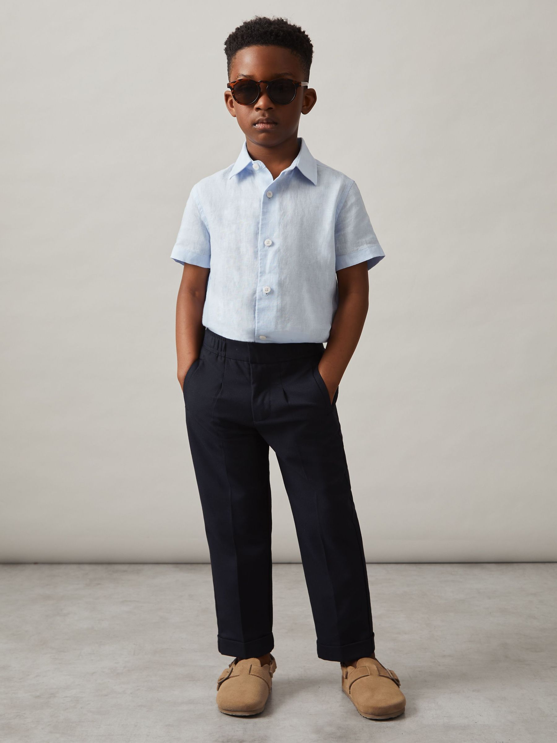 3-9 yrs Short Sleeve Linen Shirt in Pale Blue (H19624) | €50
