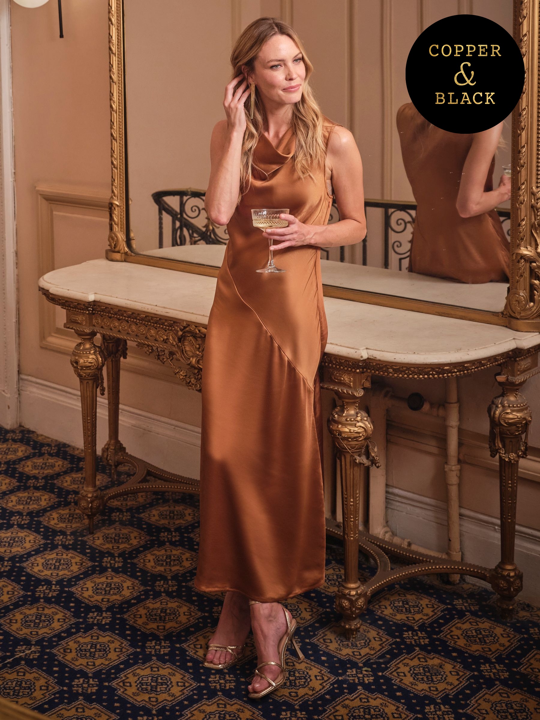 Liza Bronze Petite Cowl Neck Maxi Dress (H20365) | $147