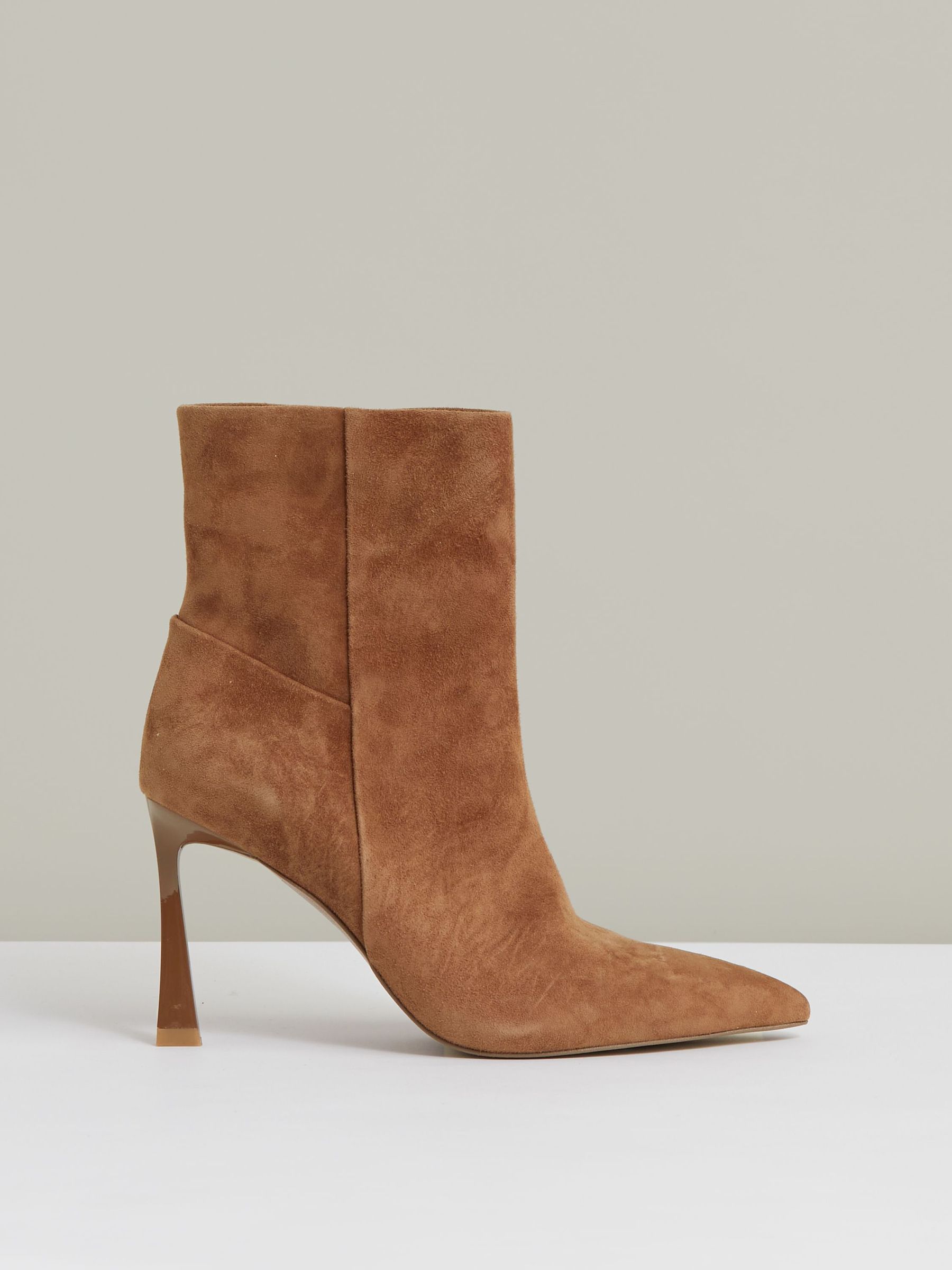 Suede High Heeled Ankle Boots in Tan (H21014) | 1,255 QAR