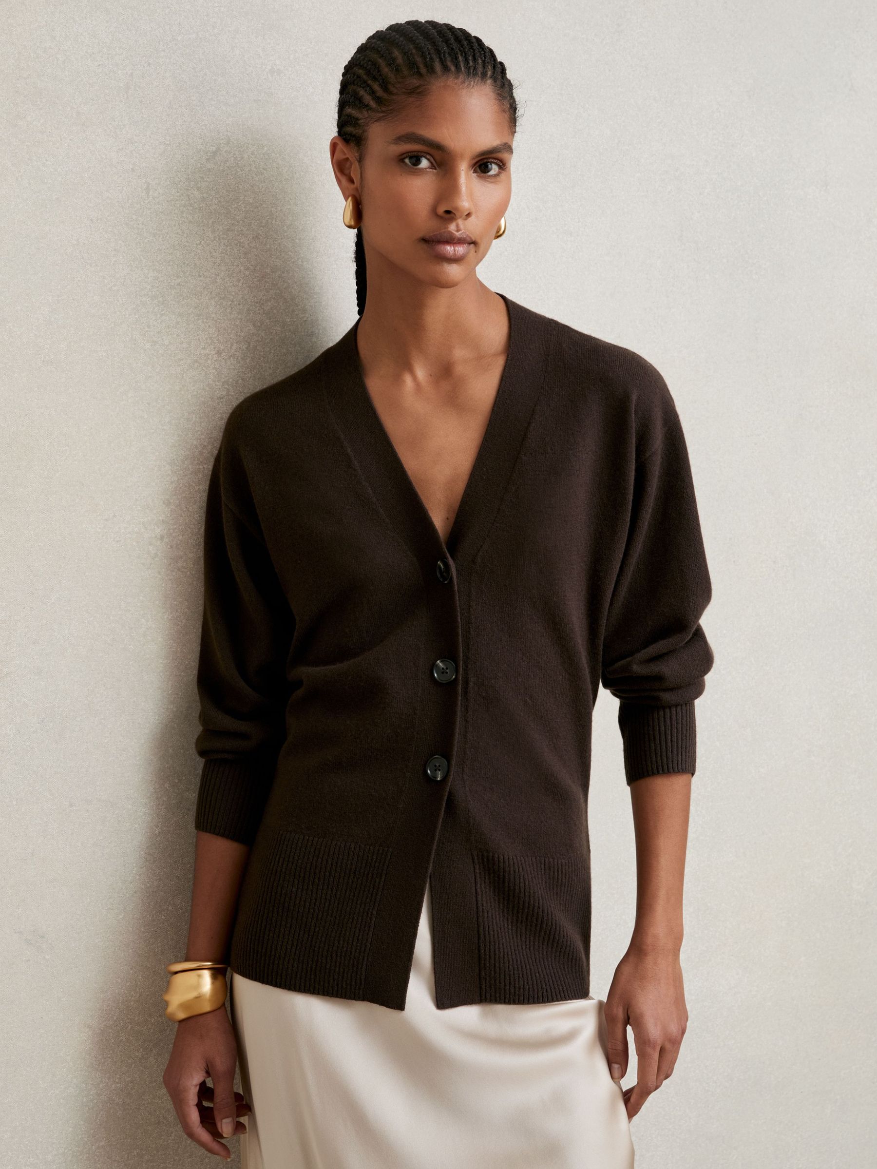 Wool-Blend Fitted Cardigan With Cashmere in Chocolate (H21025) | Kč4,090