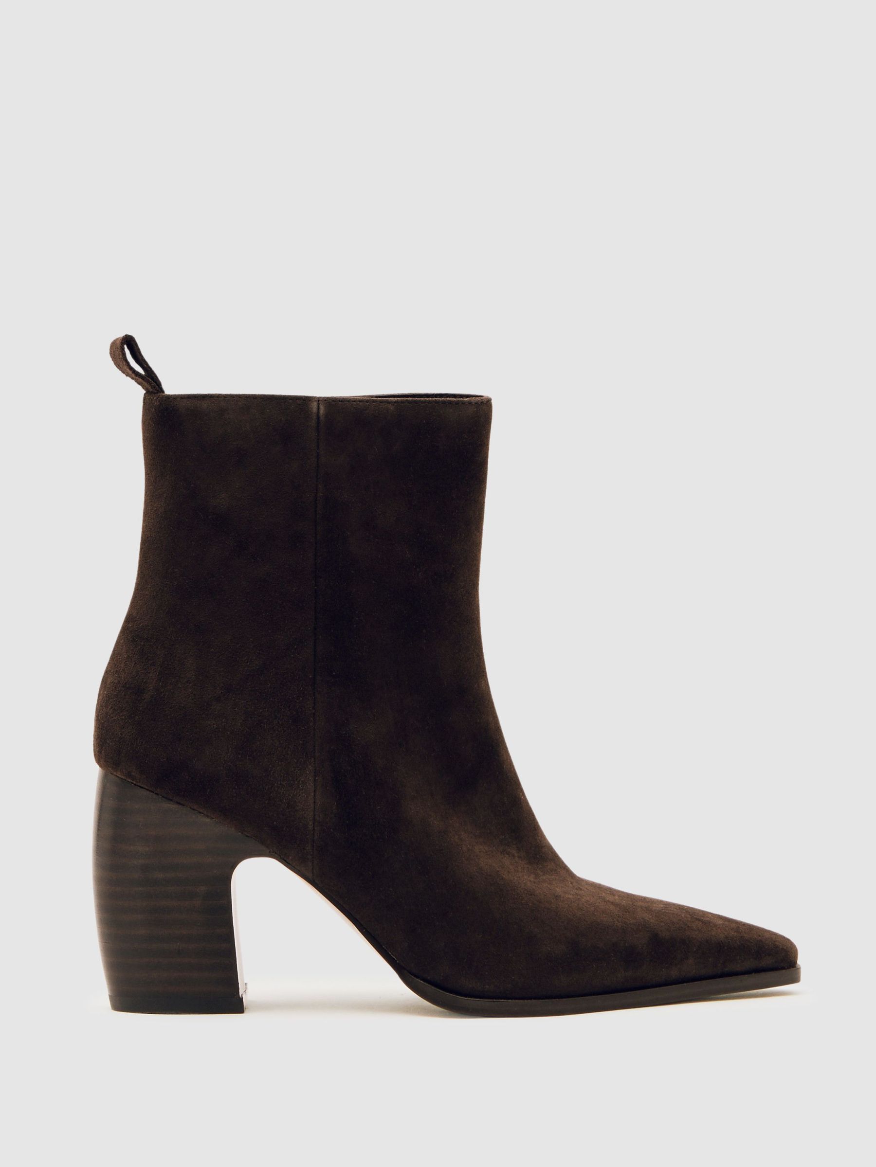 Suede Block-Heel Ankle Boots in Chocolate (H21028) | 1,080 QAR