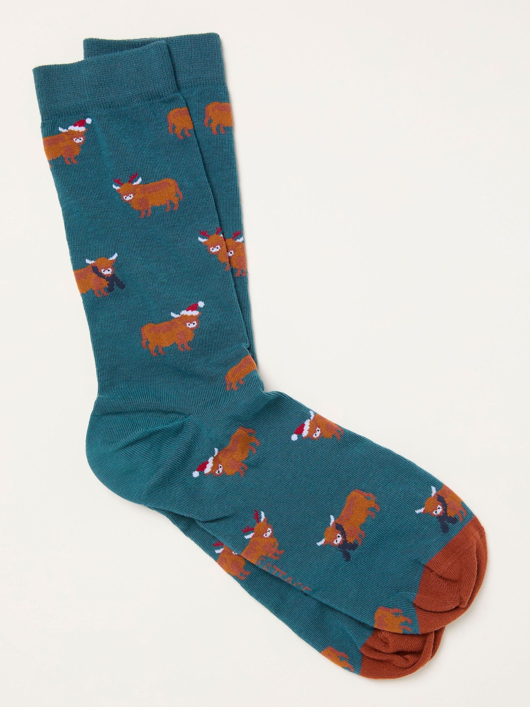 Teal Blue Highland Cow Socks (H21184) | $12