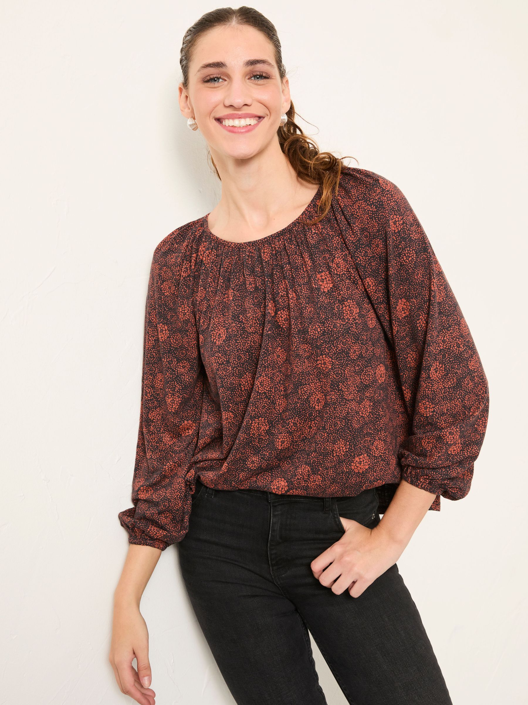 Lily Black Circle Floral Lily Circle Floral Top (H21312) | $75