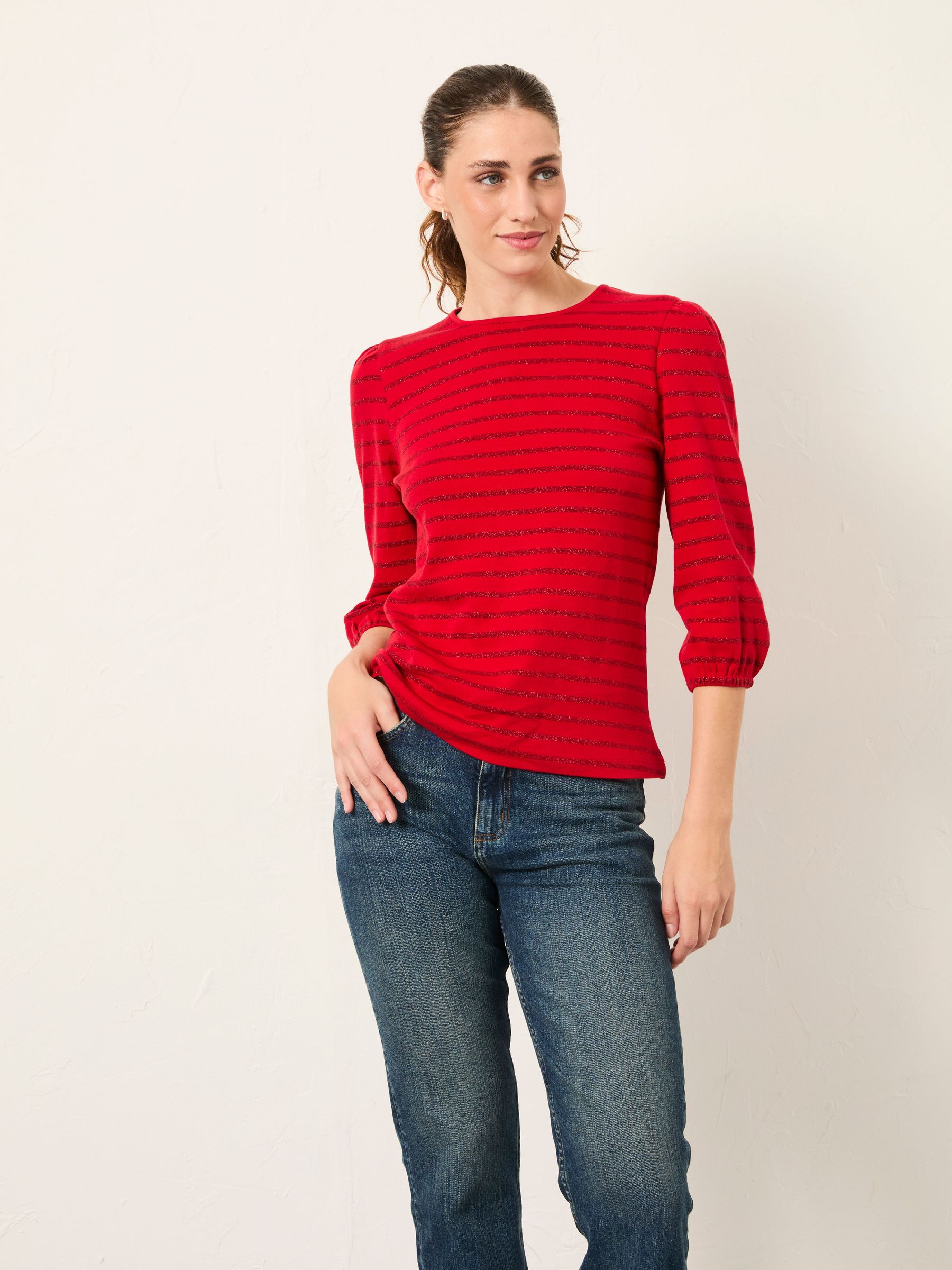 Leni Red Sparkle Stripe Top (H21316) | $60