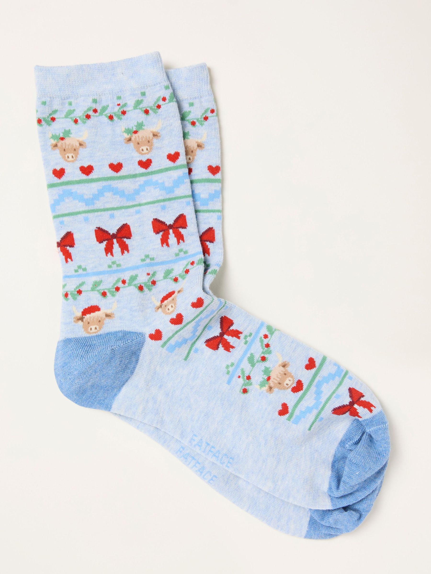 Light Blue Fairisle Highland Cow Socks (H21471) | €9.50