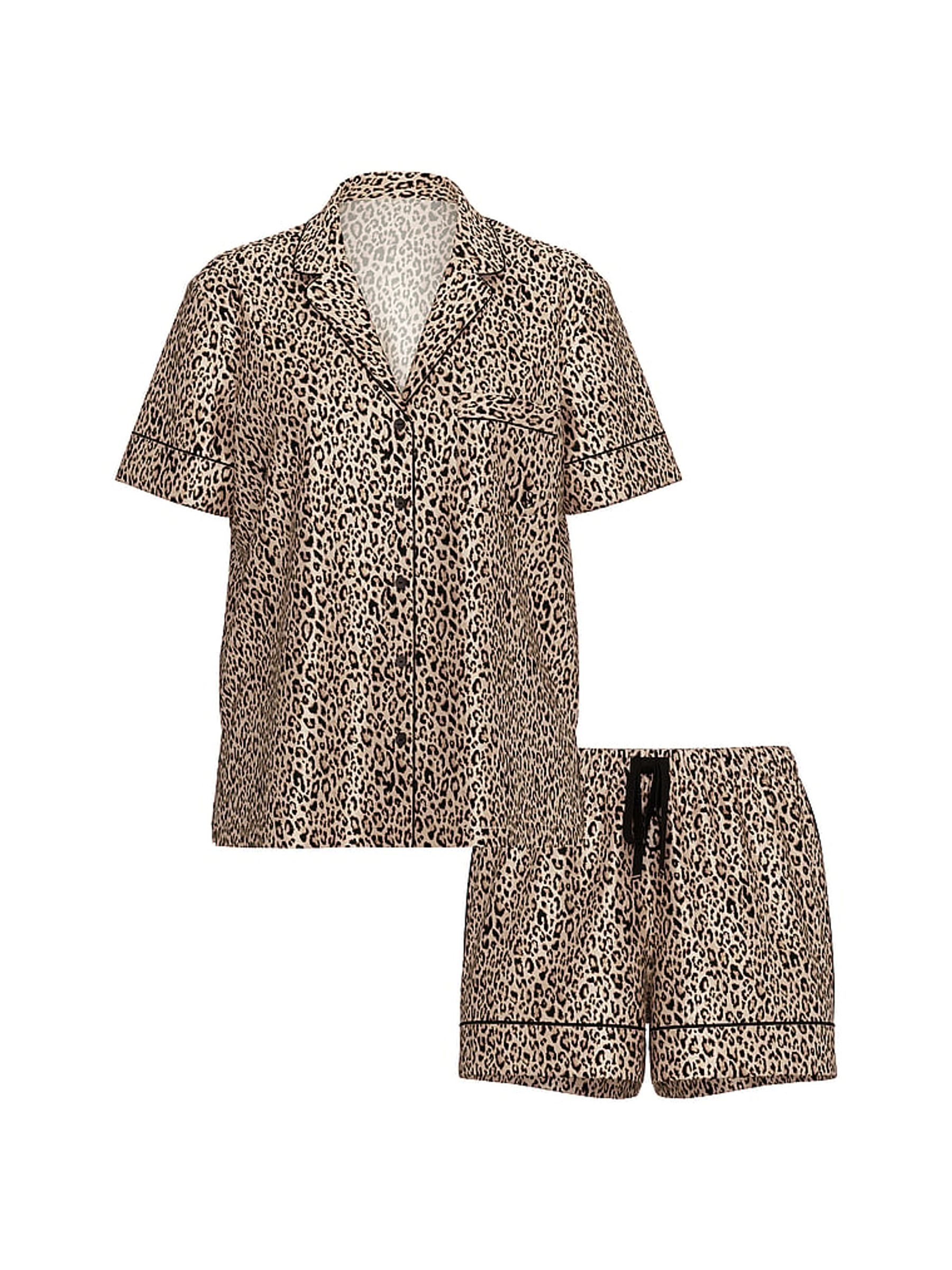 Leopard Brown Satin Short Pyjama Set (H21479) | €79