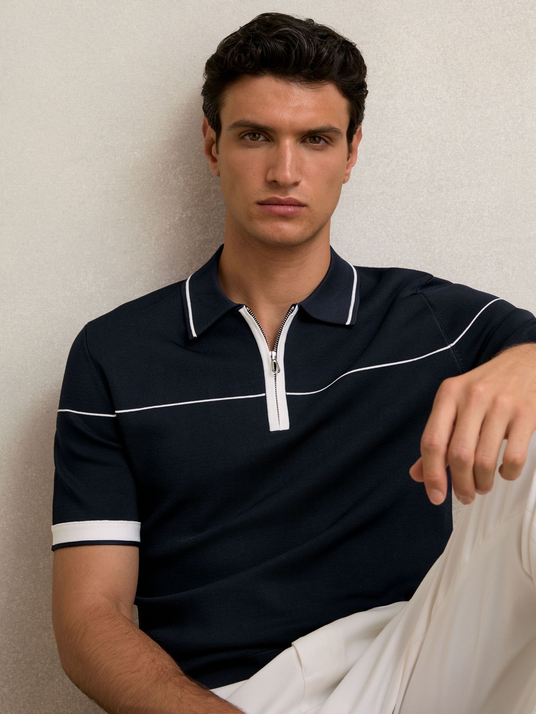Half Zip Tipped Polo Shirt in Navy/White (H21892) | €170