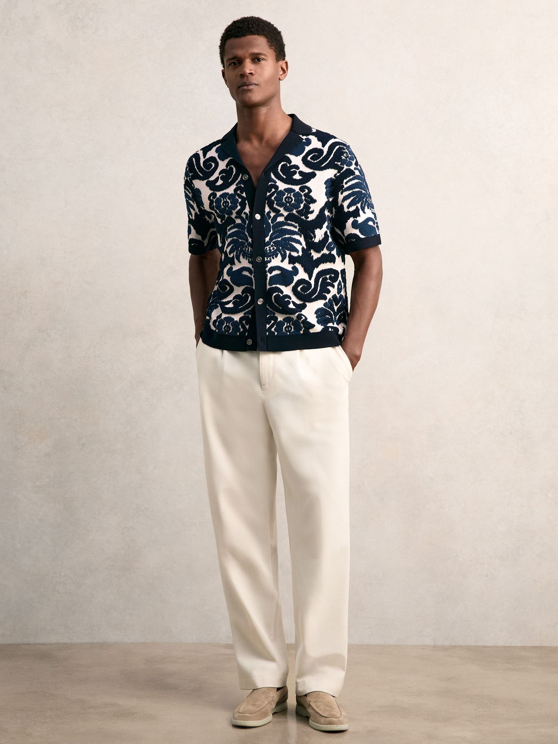 Paisley Jacquard Knit Shirt in Navy Blue/White (H21893) | CA$150