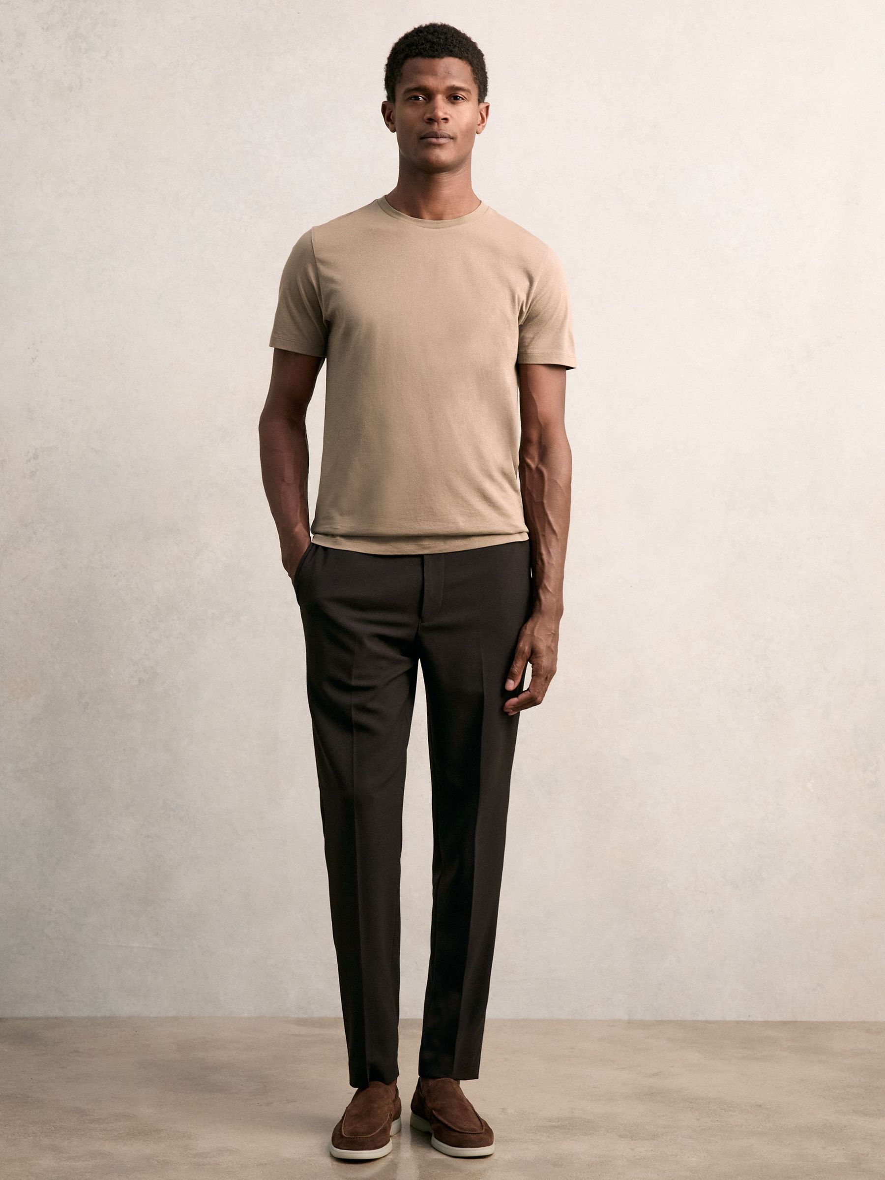 Cotton Crew-Neck T-Shirt in Light Taupe Brown (H22287) | US$45