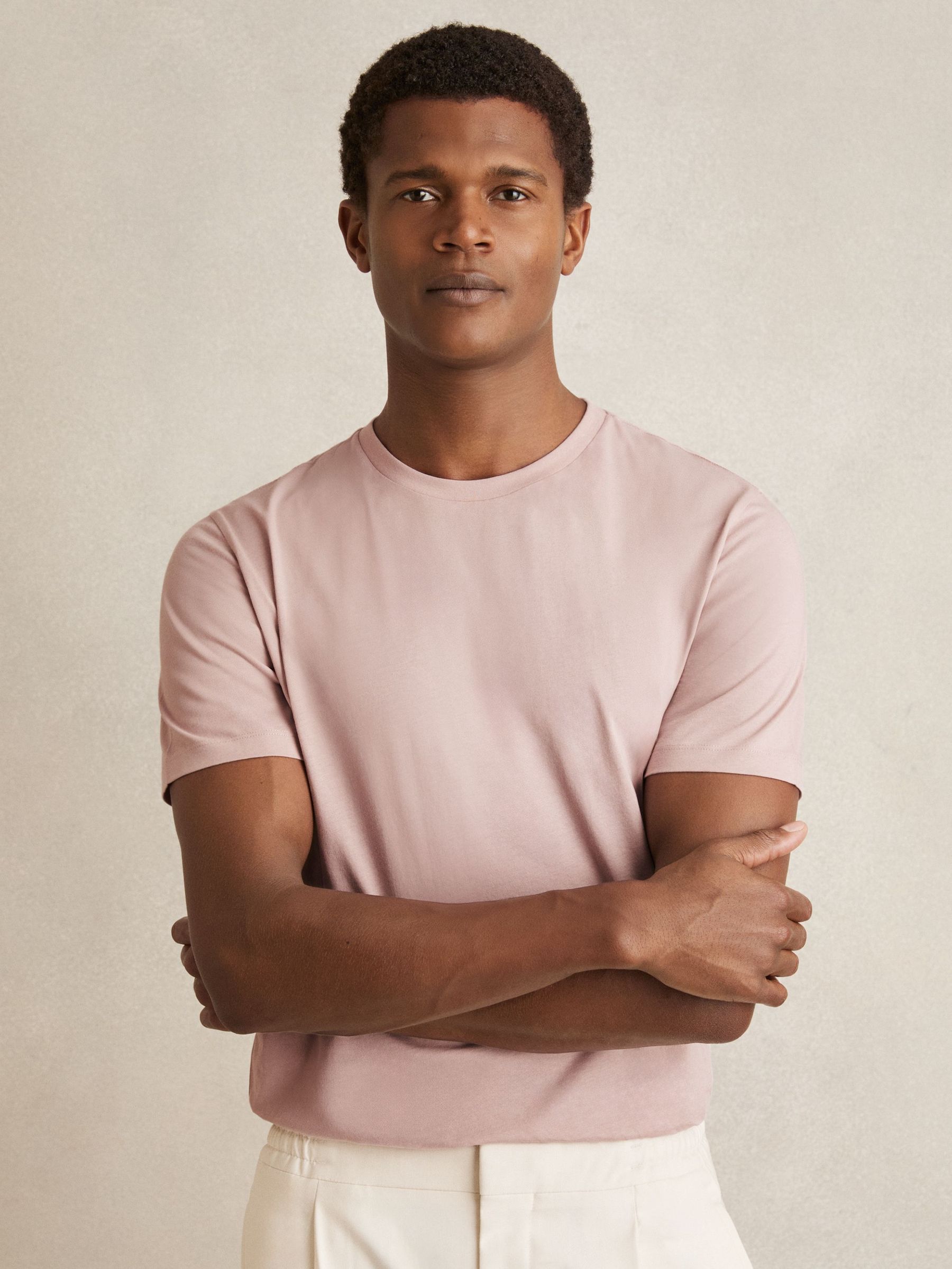 Cotton Crew-Neck T-Shirt in Soft Pink (H22295) | €40
