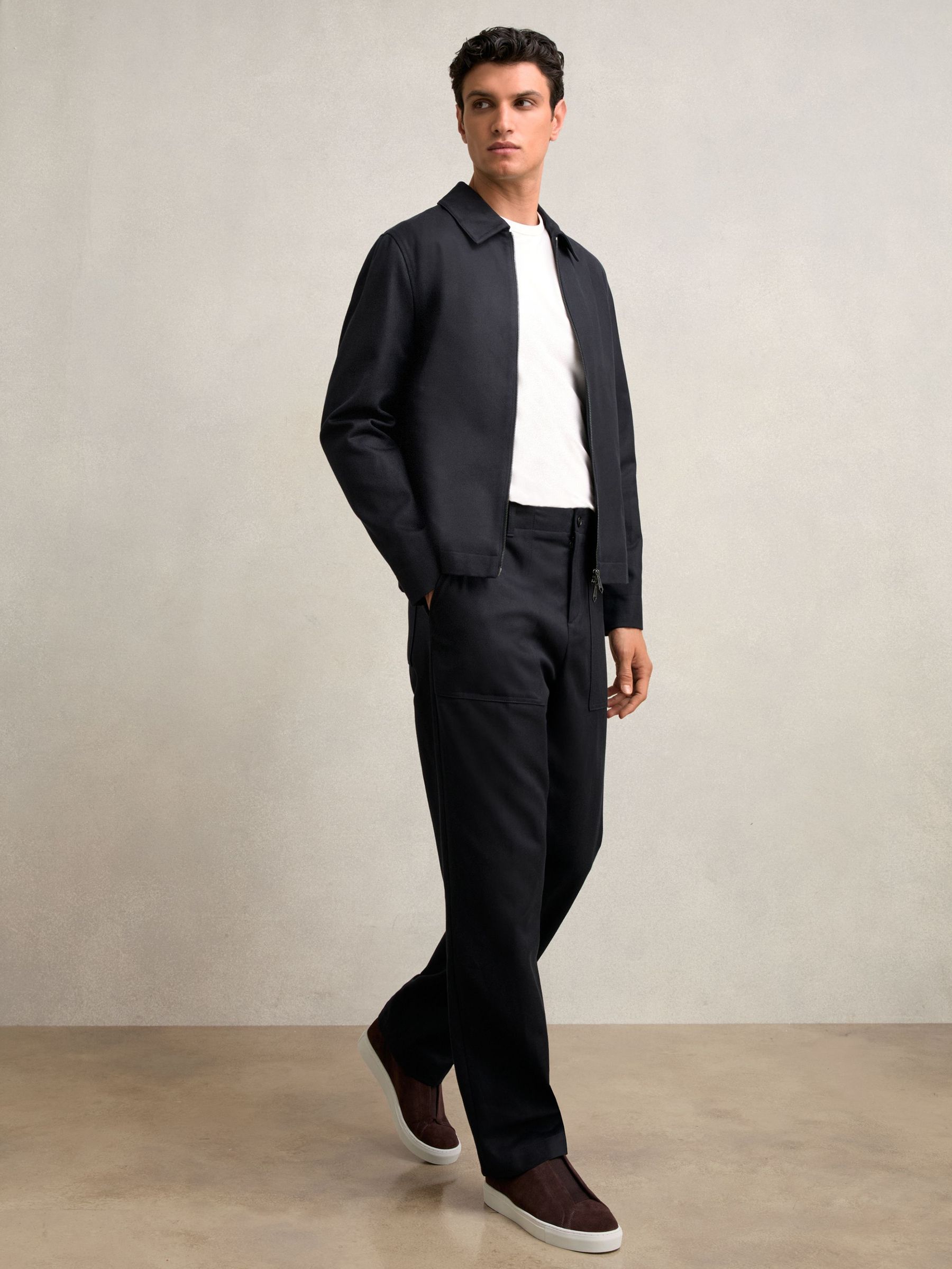 Lyocell Cotton Zip Through Twill Jacket in Navy (H22311) | €345