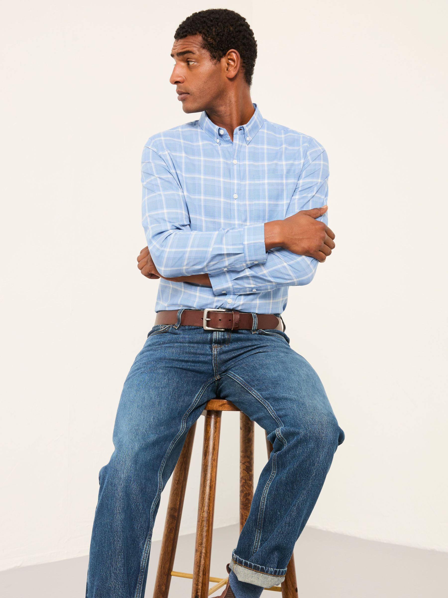 Egham Blue Long Sleeve Check Shirt (H23056) | $95