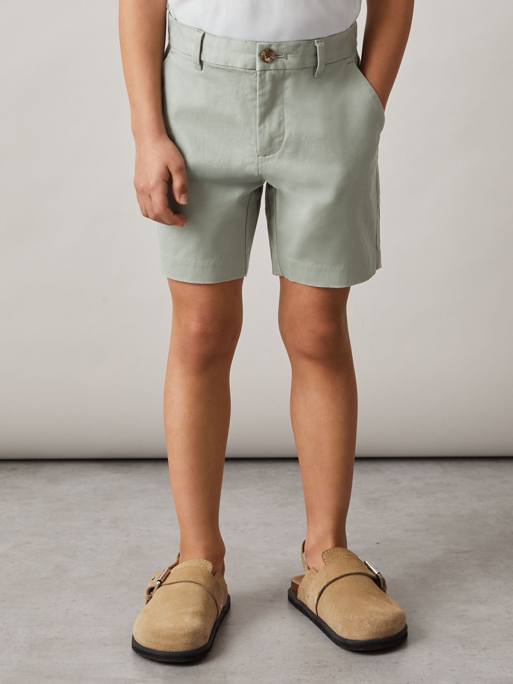 Cotton Chino Shorts with Stretch in Pistachio (H23638) | US$45