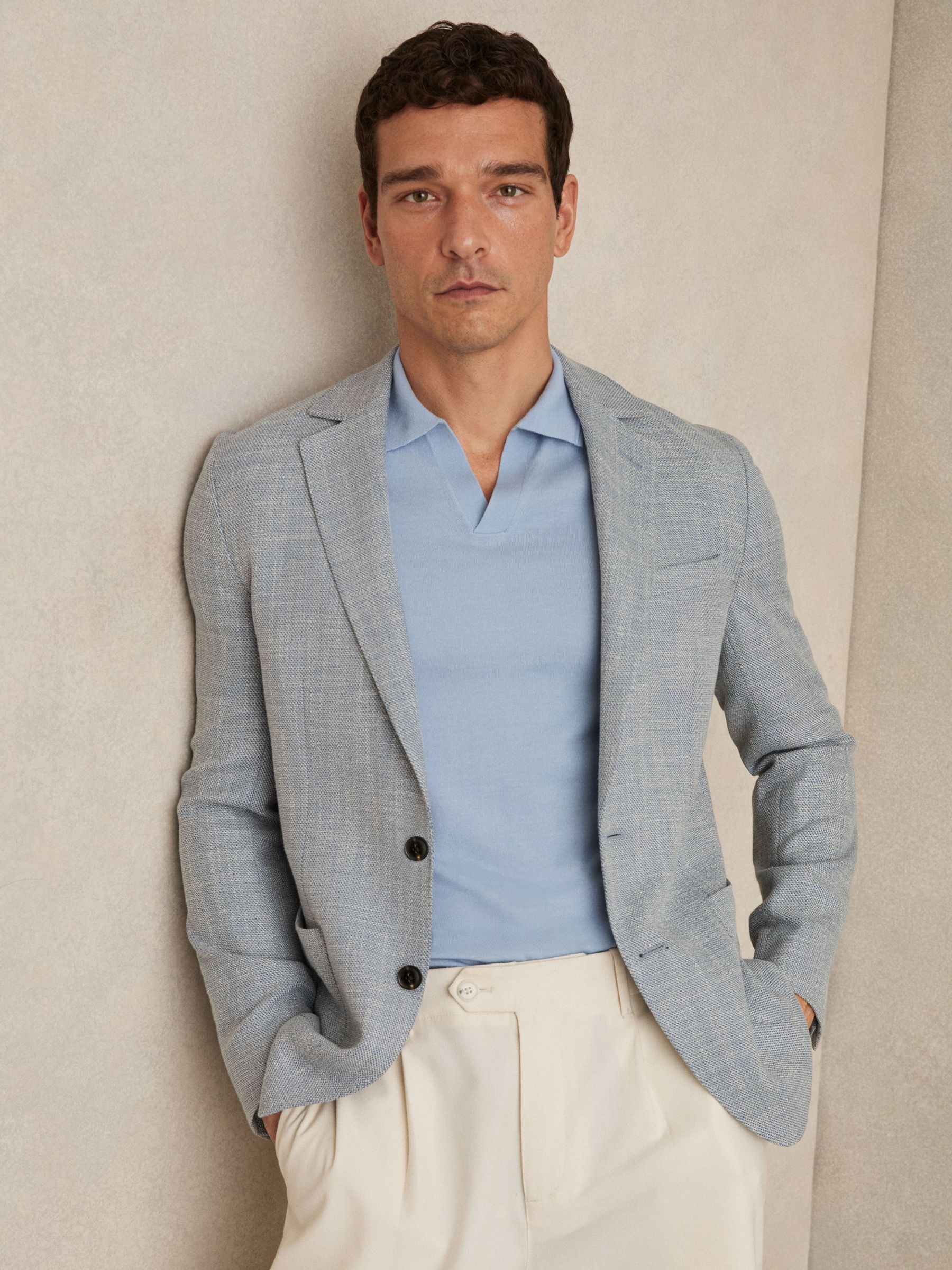 Slim Fit Single Breasted Blazer with Cotton in Soft Blue (H23678) | AED1,570