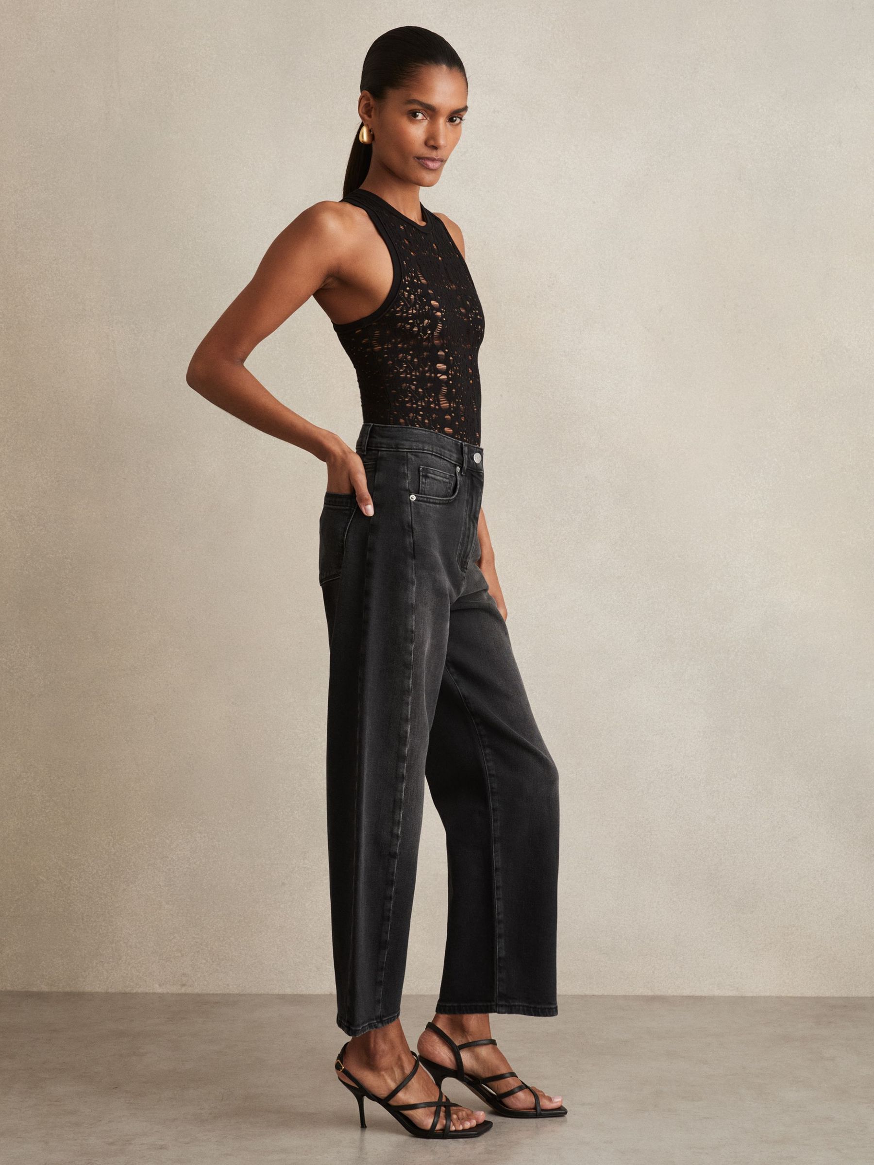 Barrel-Leg Seam Jeans in Washed Grey (H25066) | US$225