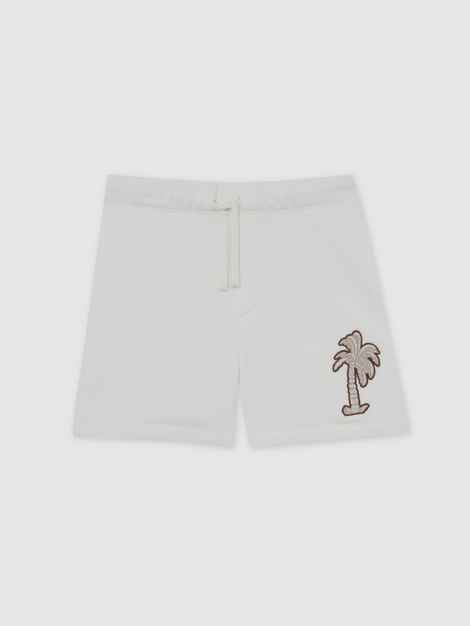 Cotton Blend Palm Embroidered Shorts in Off White (H25144) | €55