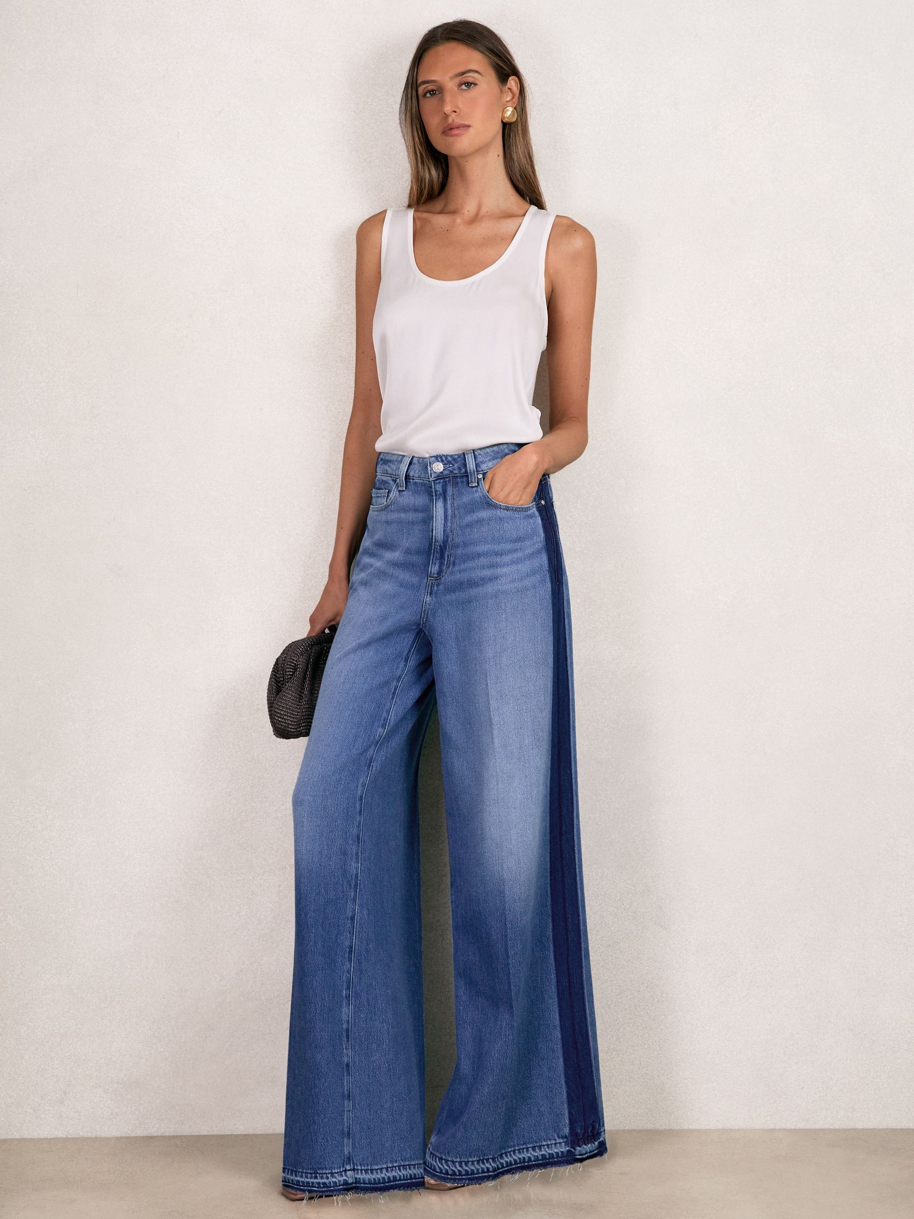 Paige Side Stripe Wide Leg Jeans in Navy/Blue Stripe (H25146) | €140
